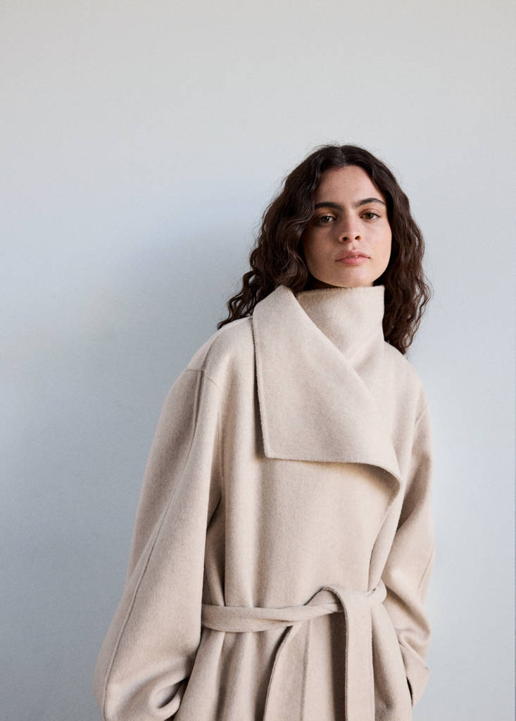 Handmade wool coat with belt — Light/Pastel Grey