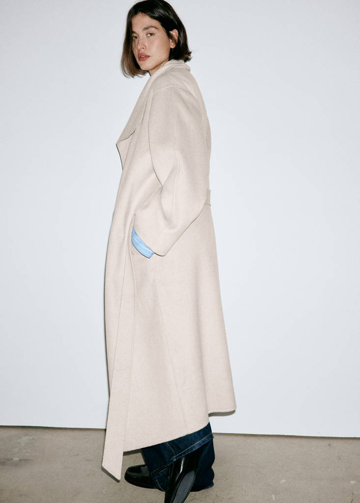 Handmade wool coat with belt — Light/Pastel Grey