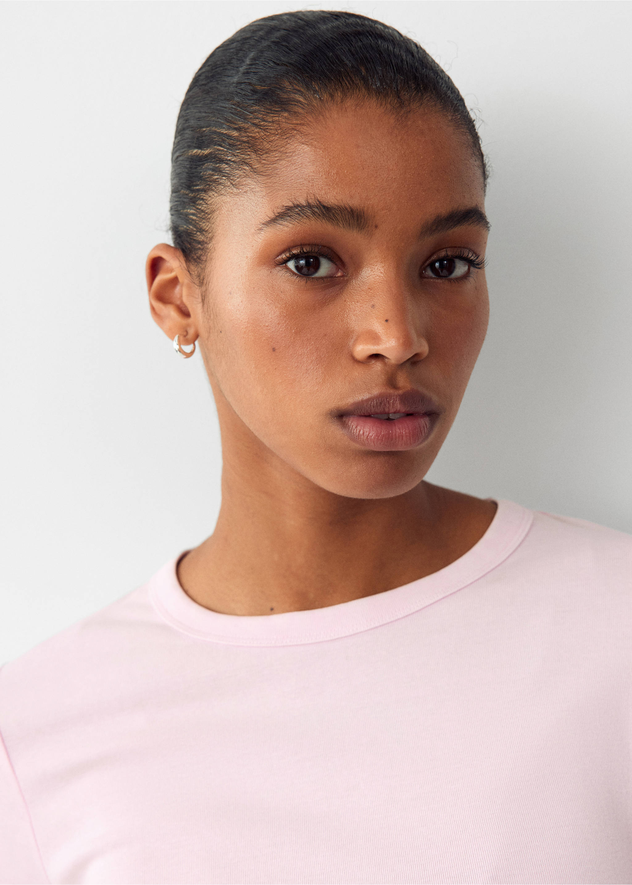Long sleeve cotton t-shirt - Details of the article 1, Pink. Ref: 37046740-00.