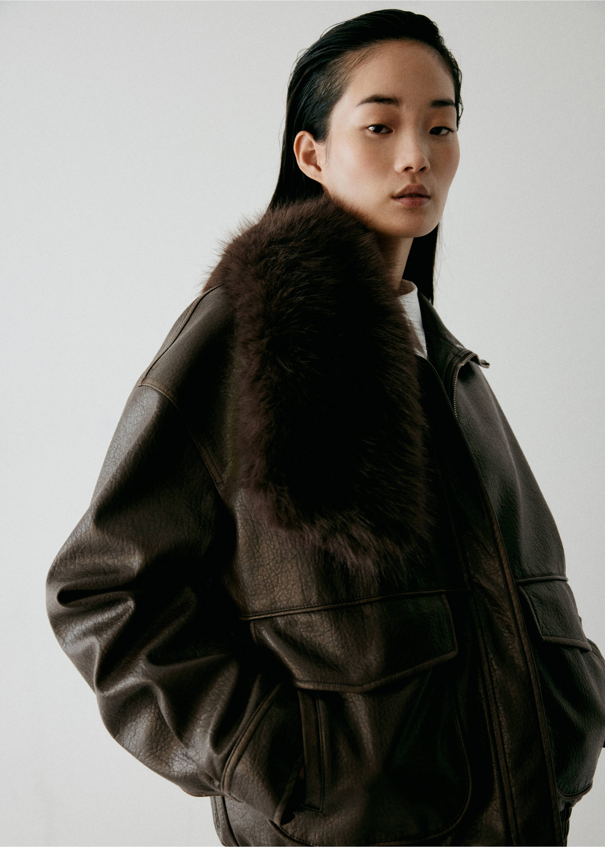 Bomber jacket with funnel neck - Medium plane, Khaki. Ref: 37046742-02.
