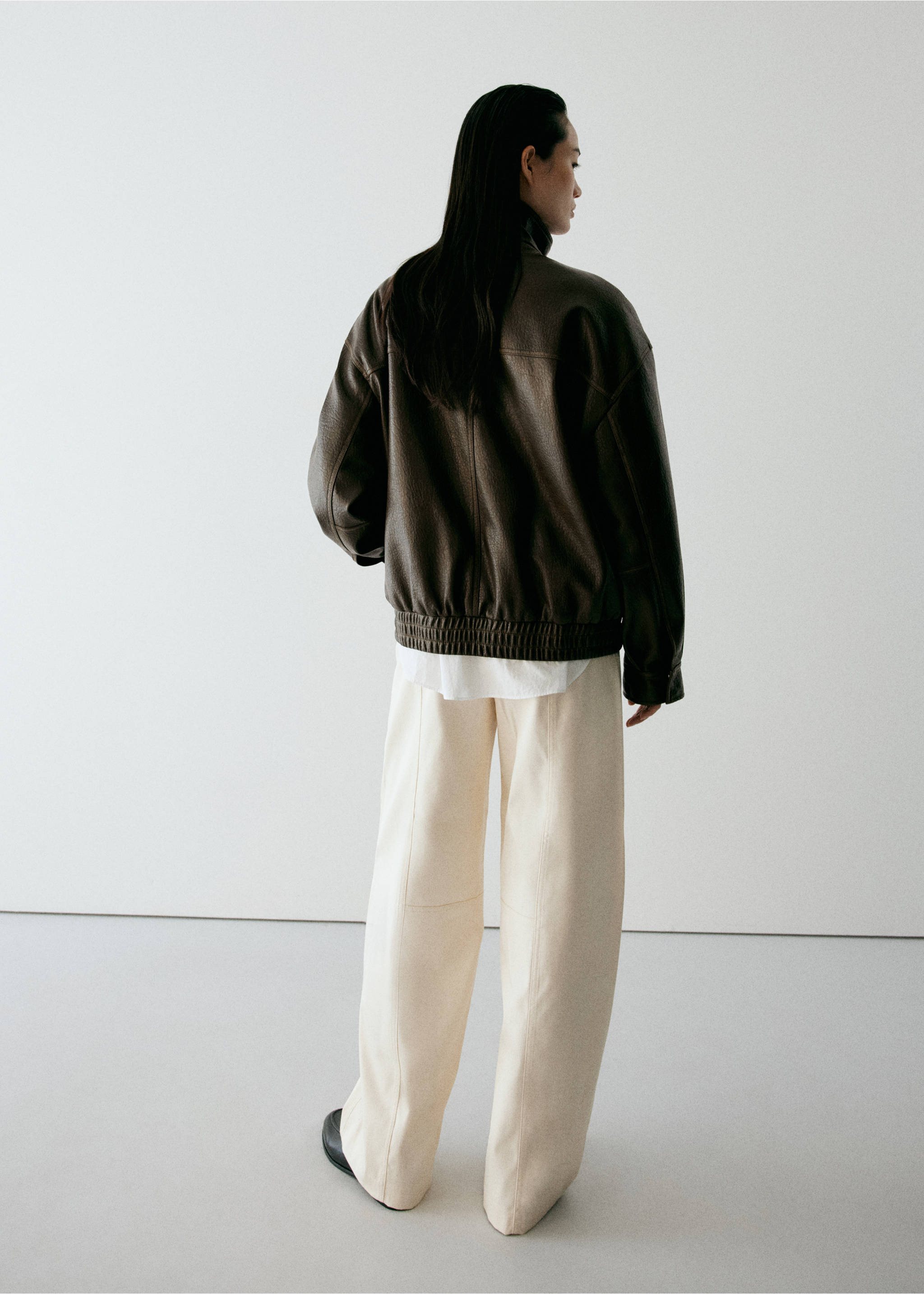 Bomber jacket with funnel neck - Reverse of the article, Khaki. Ref: 37046742-02.