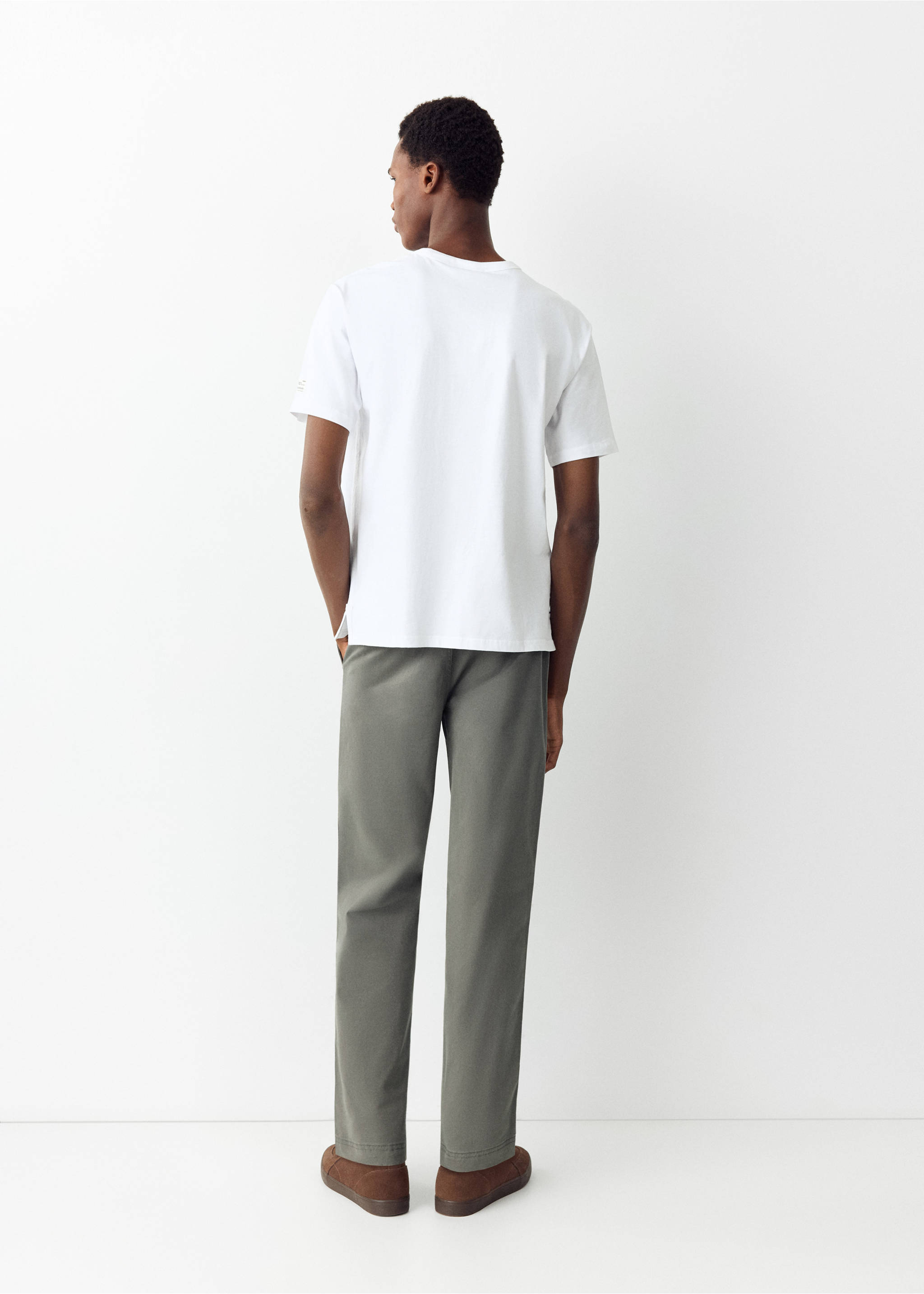 Drawstring straight trousers - Reverse of the article, Khaki. Ref: 37046743-00.
