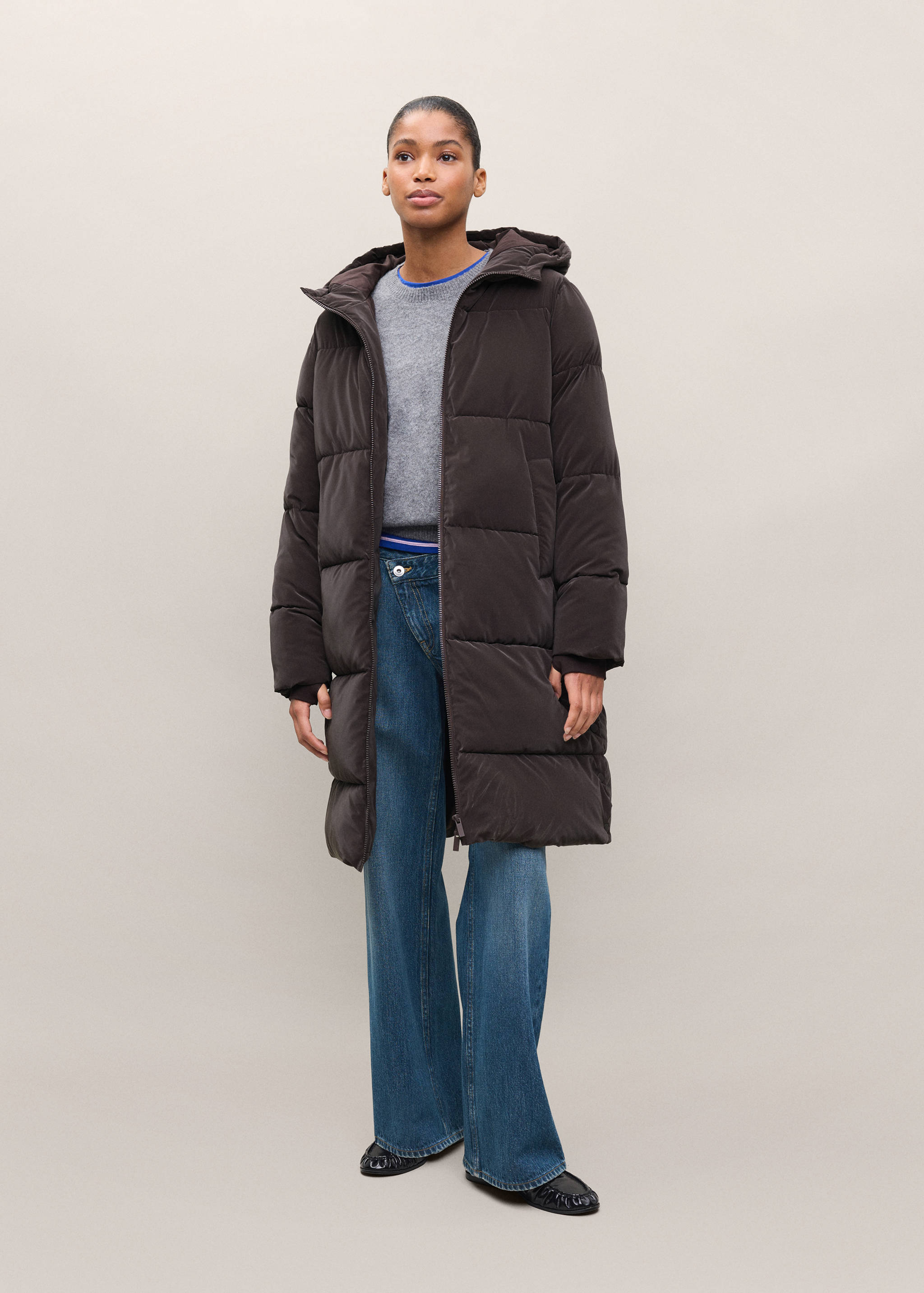 Detachable hood long anorak - General plane
