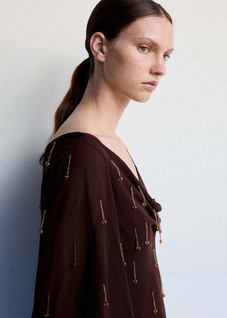 Asymmetric Dress With Fringes And Embellishments