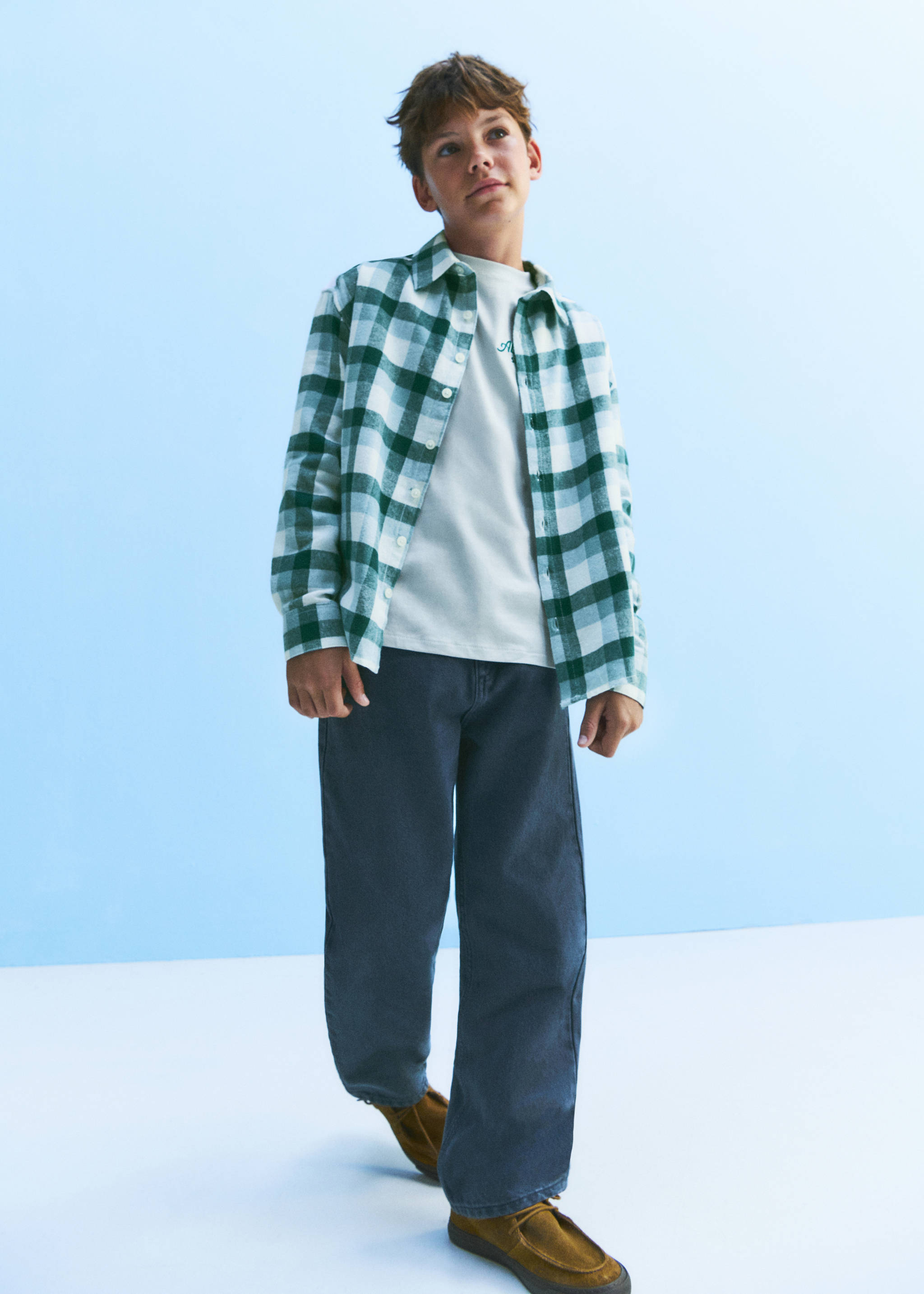 Checked flannel shirt - Details of the article 5, Blue. Ref: 37047120-00.