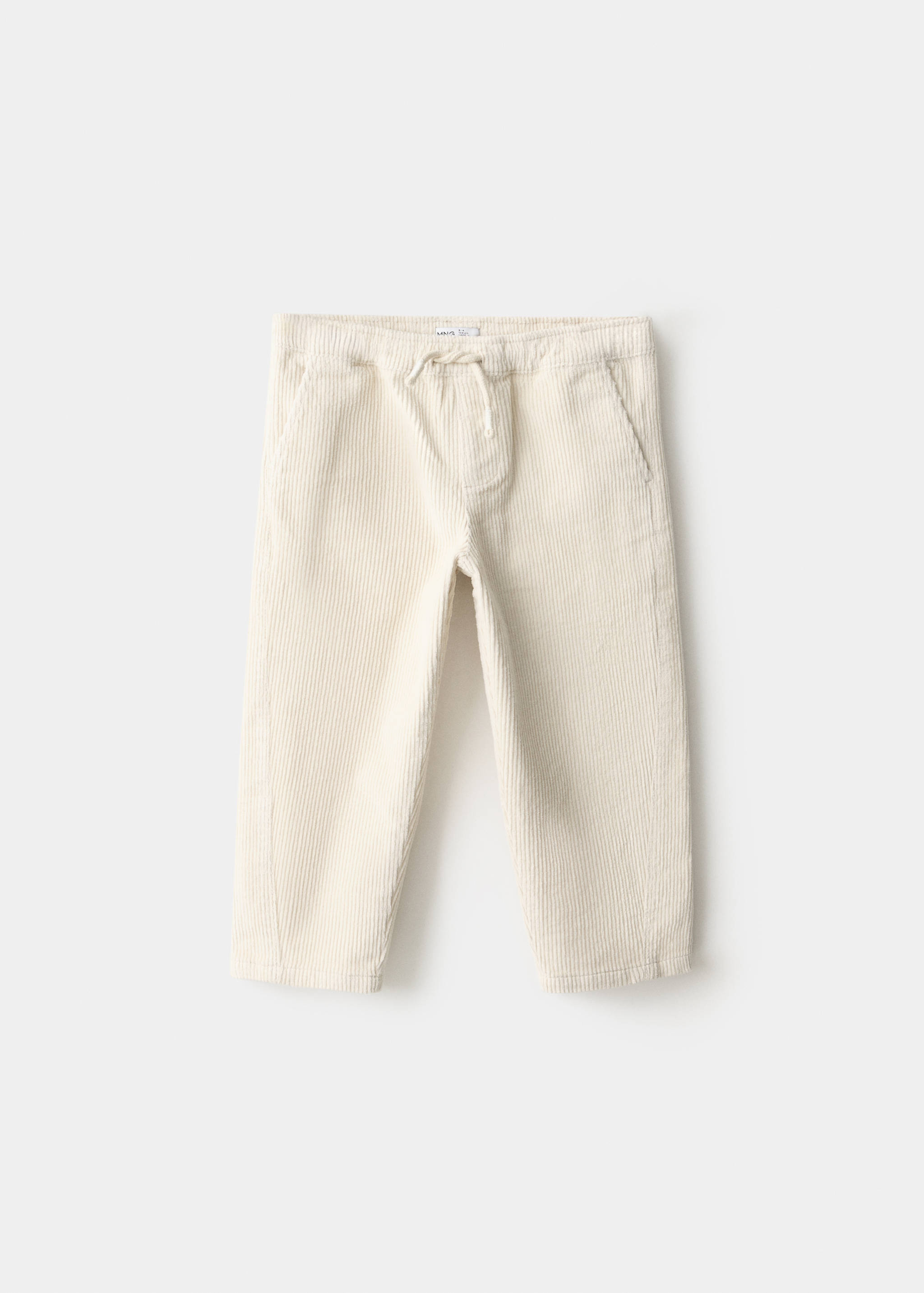 Off-white corduroy trousers with a drawstring waist.