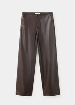 Wide leg faux-leather trousers — Brown 4