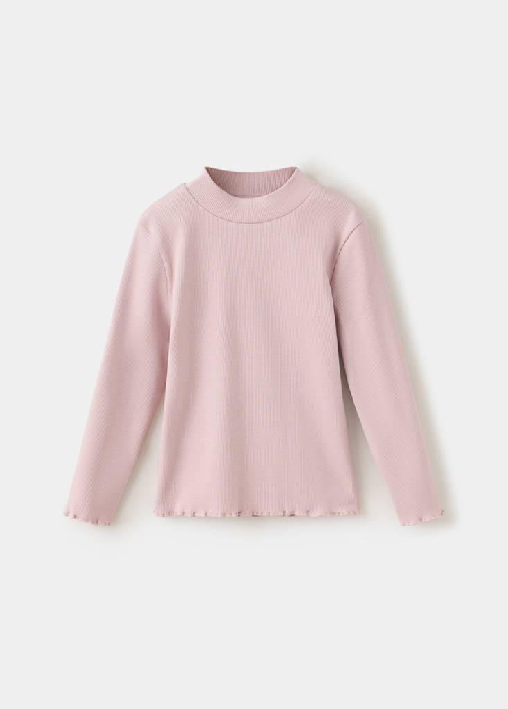Ribbed T-shirt with wavy edges — Pink