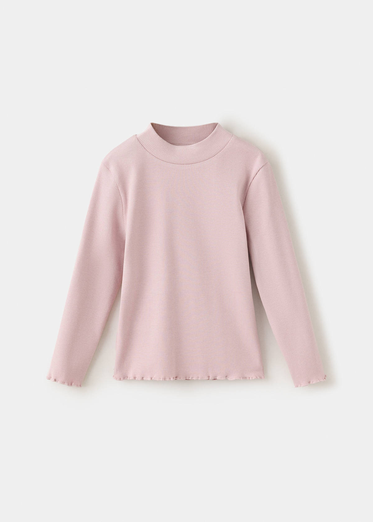 Ribbed T-shirt with wavy edges — Pink