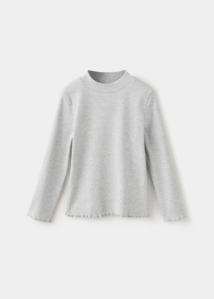 Ribbed T-shirt with wavy edges — Light Heather Grey