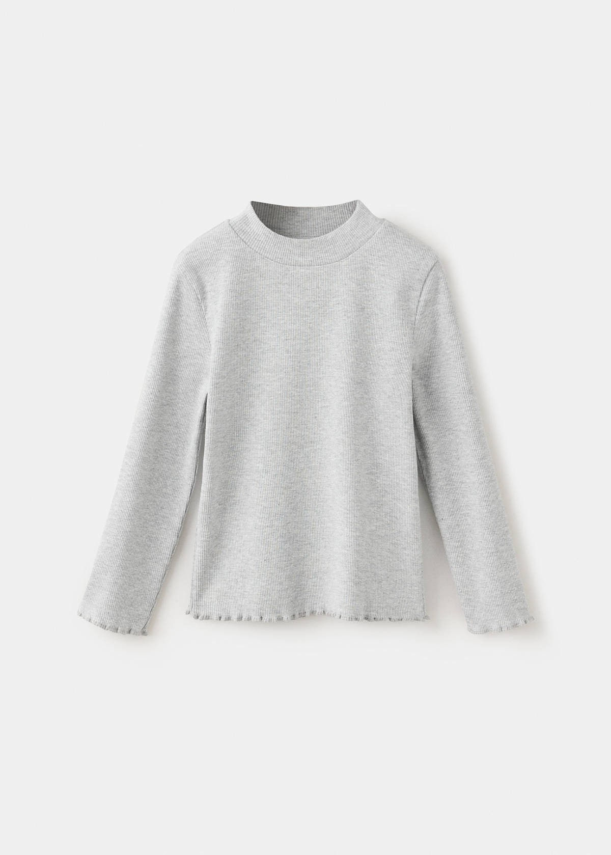 Ribbed T-shirt with wavy edges — Light Heather Grey