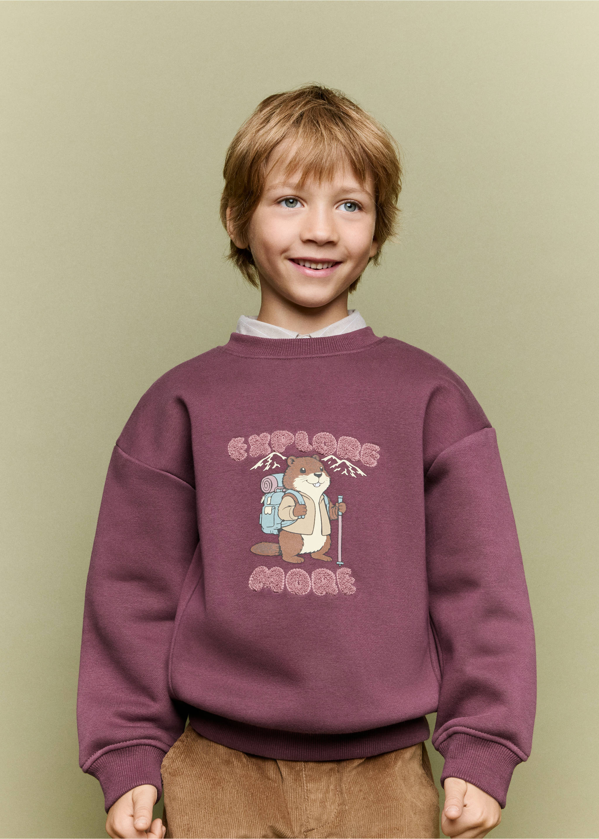 Sweat-shirt coton imprimé - Plan moyen, Grenat. Ref: 37047132-00.