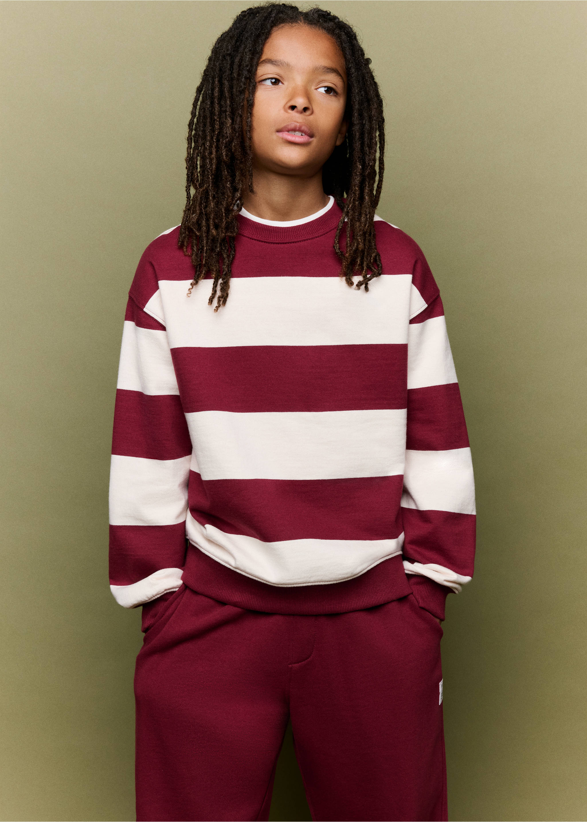 Striped cotton-blend sweatshirt - Medium plane, Maroon. Ref: 37047134-00.