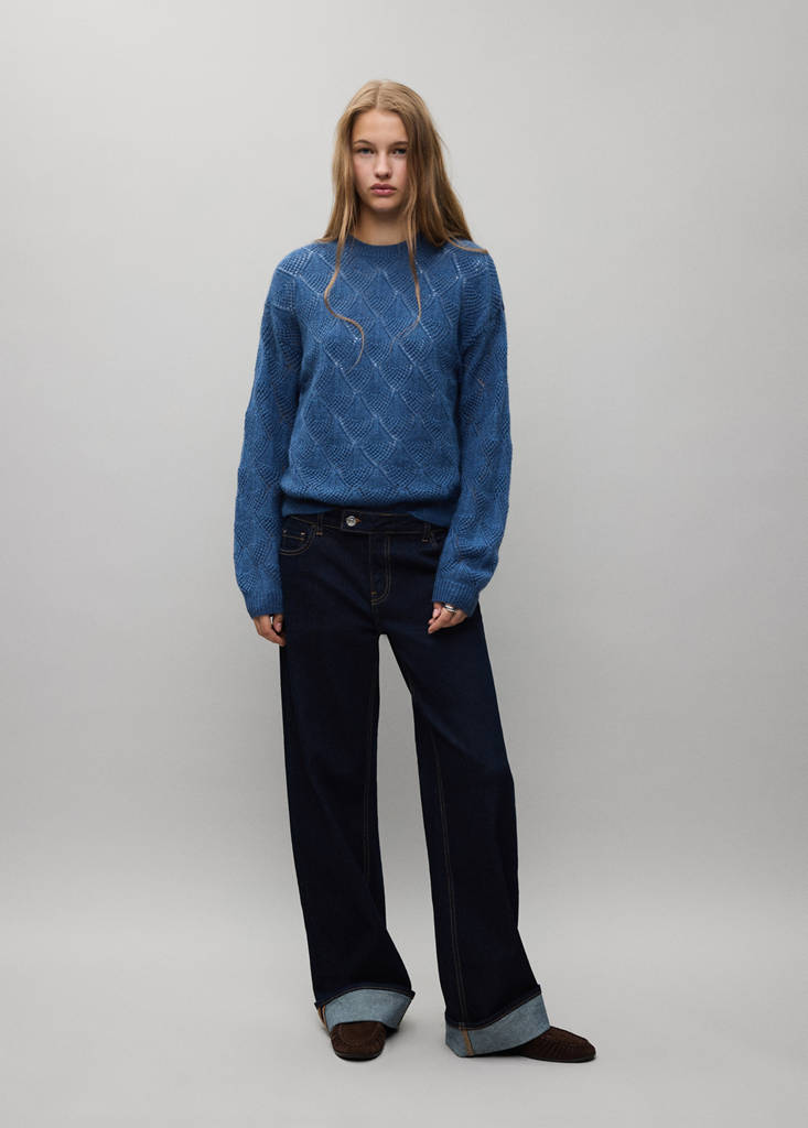 Sweter ażurowa dzianina niebieski - Teen - XS - MANGO TEEN