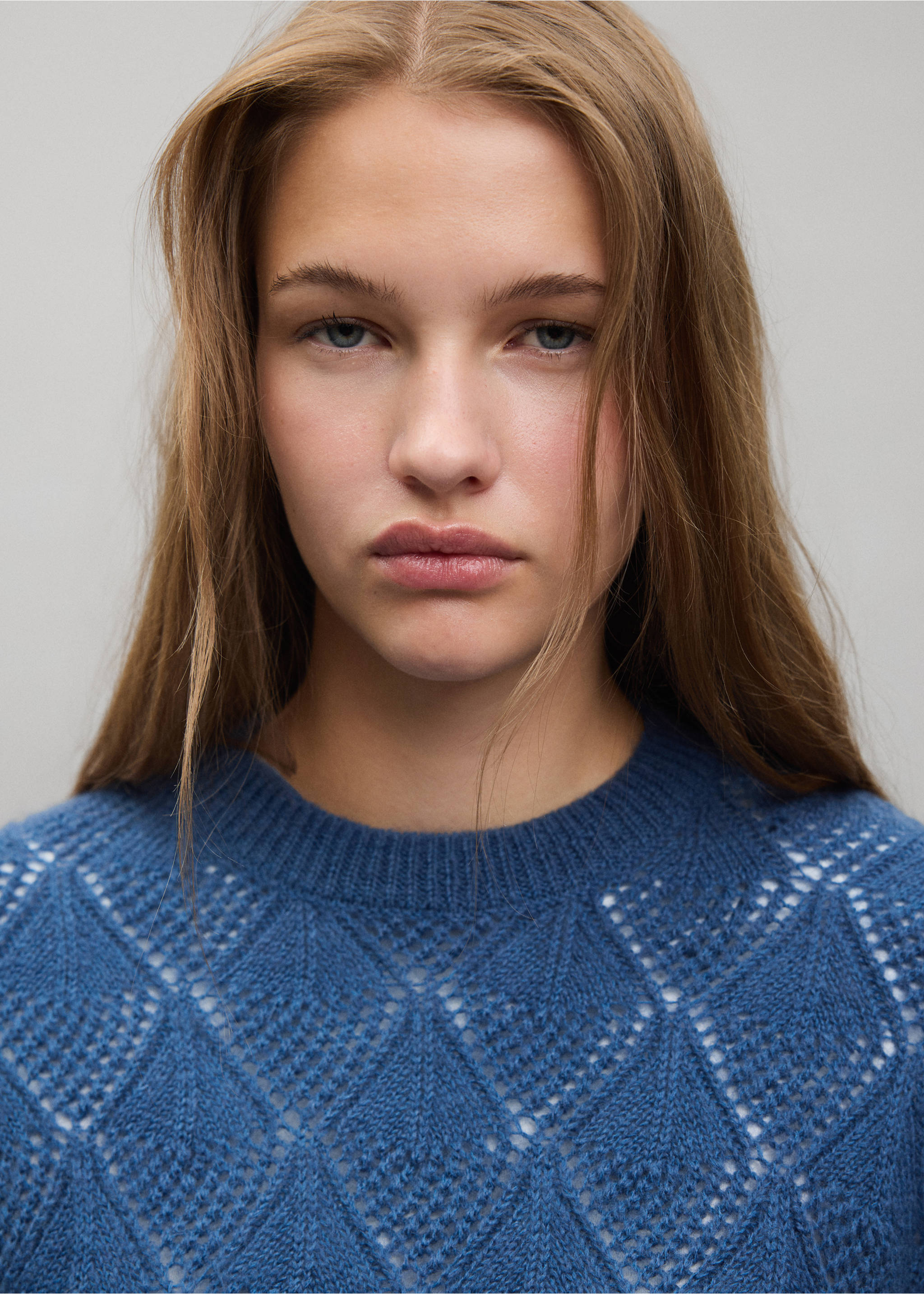 Openwork knit sweater - Details of the article 1, Blue. Ref: 37047136-00.