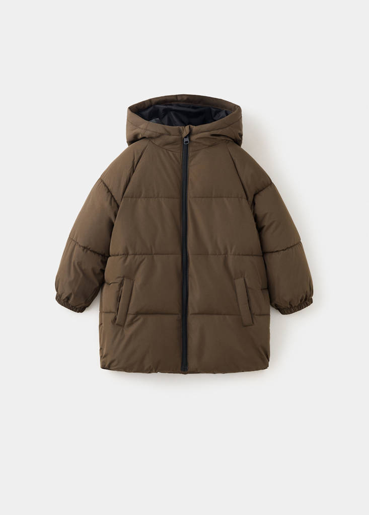 Quilted long coat — Brown