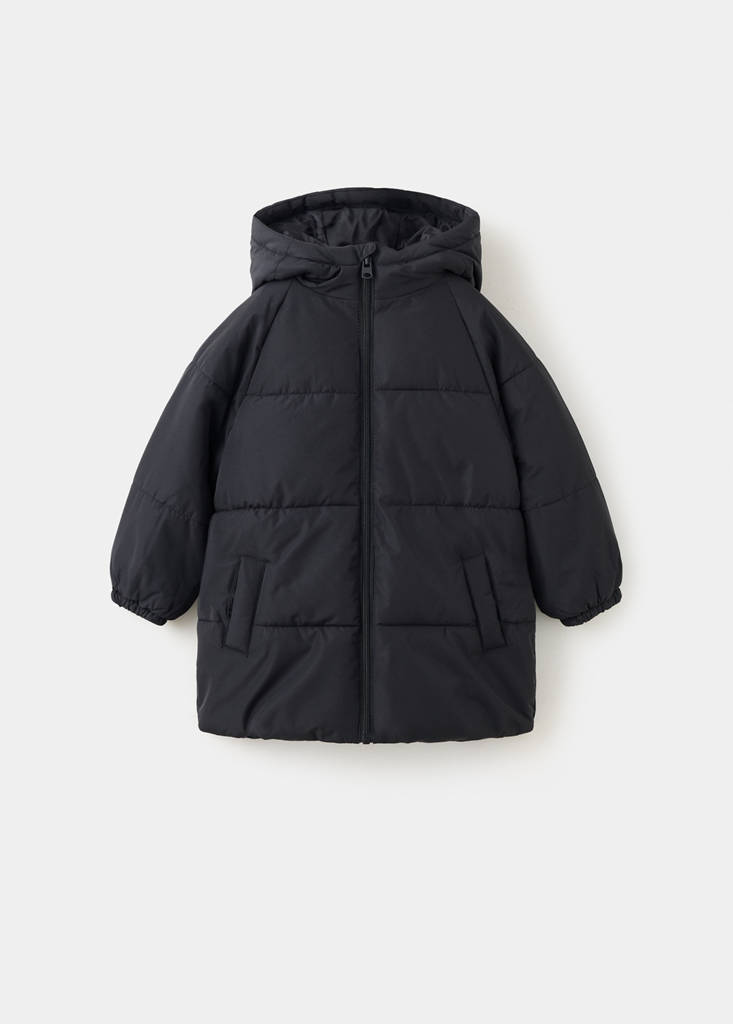 Quilted long coat — Black