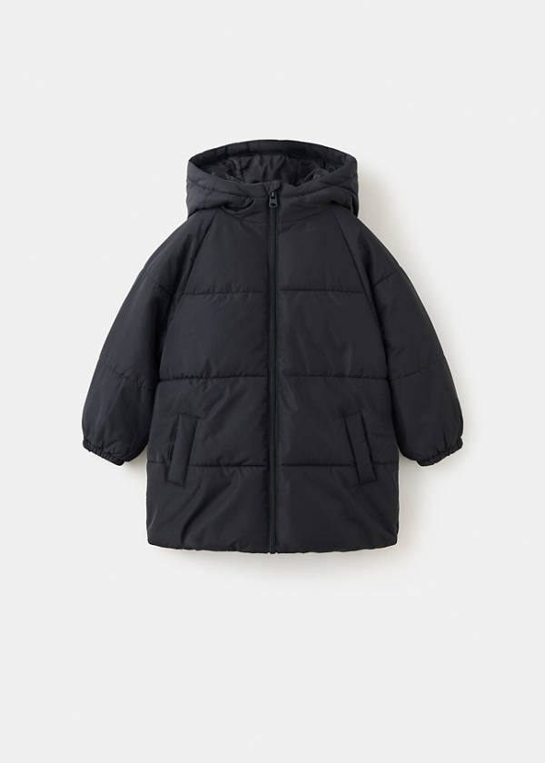 Quilted long coat — Black