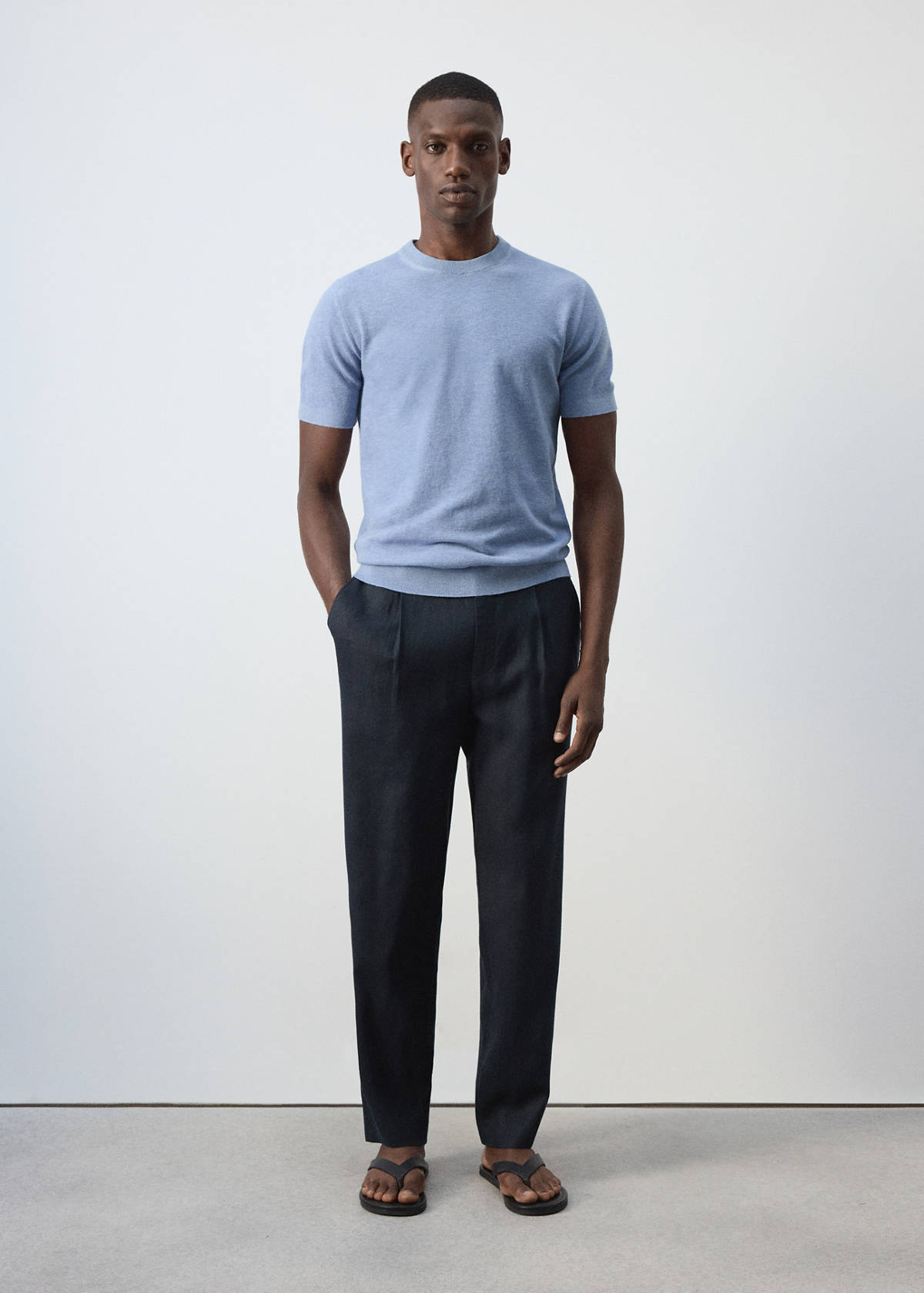 Fine-knit T-shirt in cotton blend