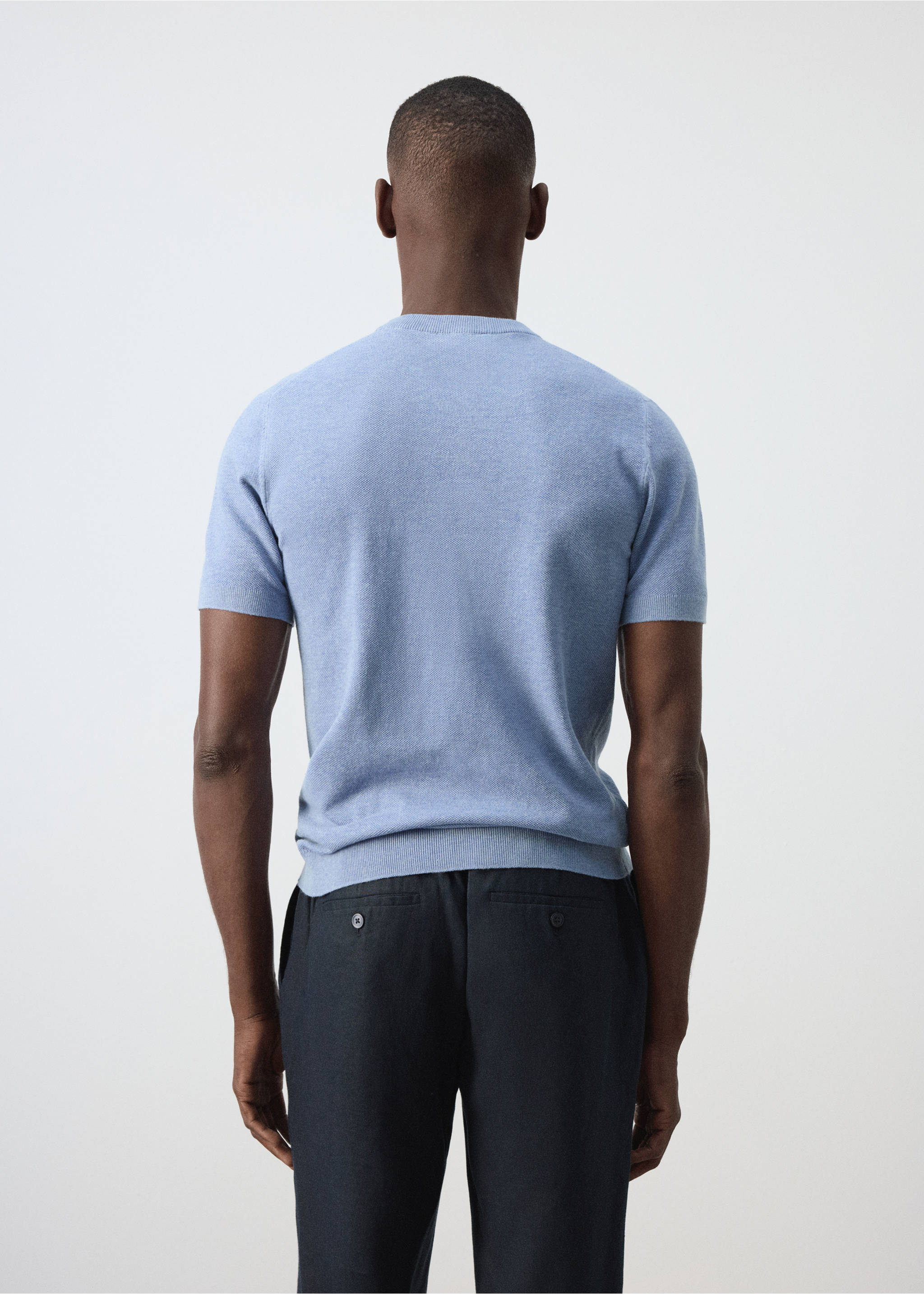 Fine-knit T-shirt in cotton blend - Reverse of the article, Blue. Ref: 37047772-00.