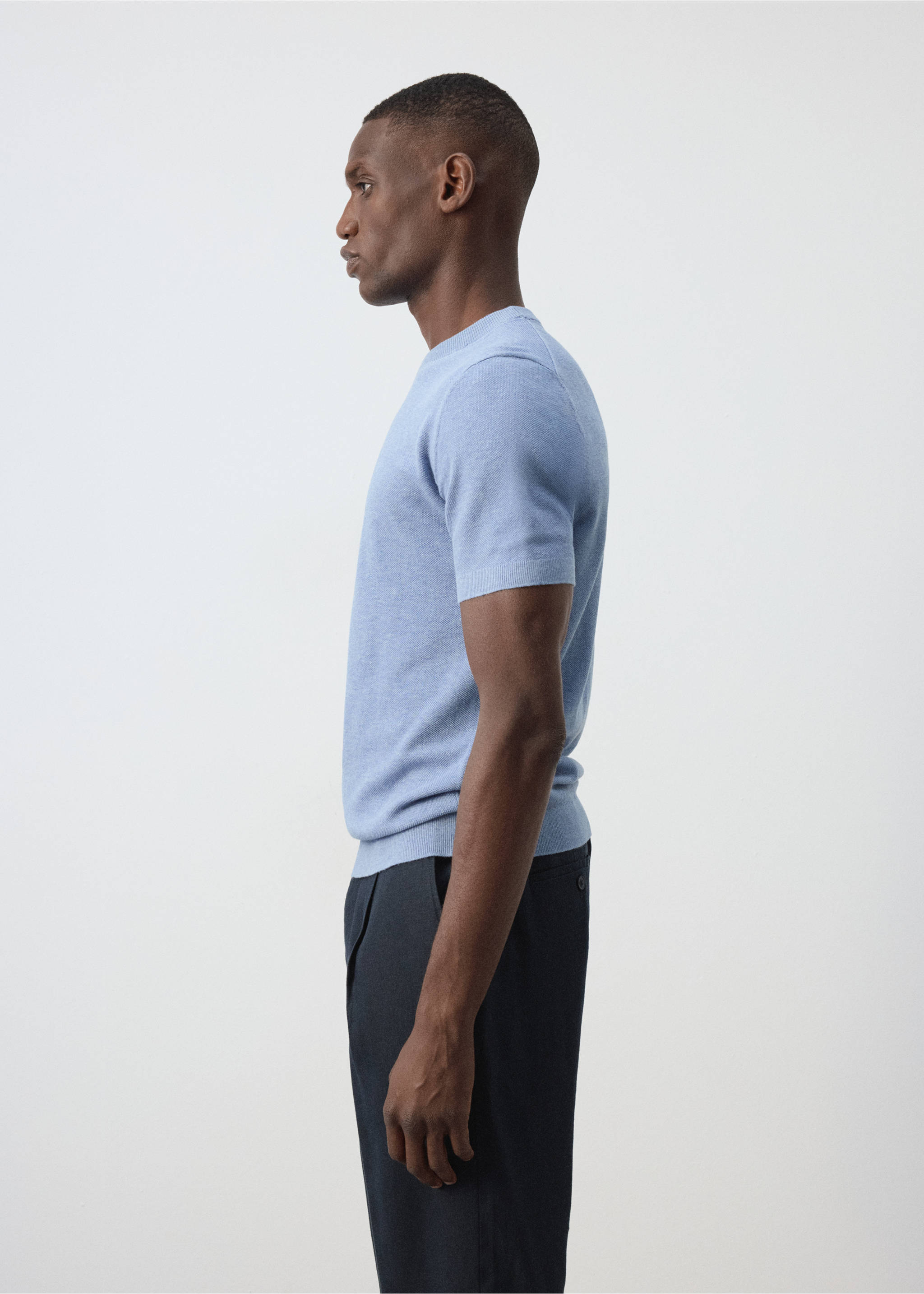 Fine-knit T-shirt in cotton blend - Details of the article 2, Blue. Ref: 37047772-00.
