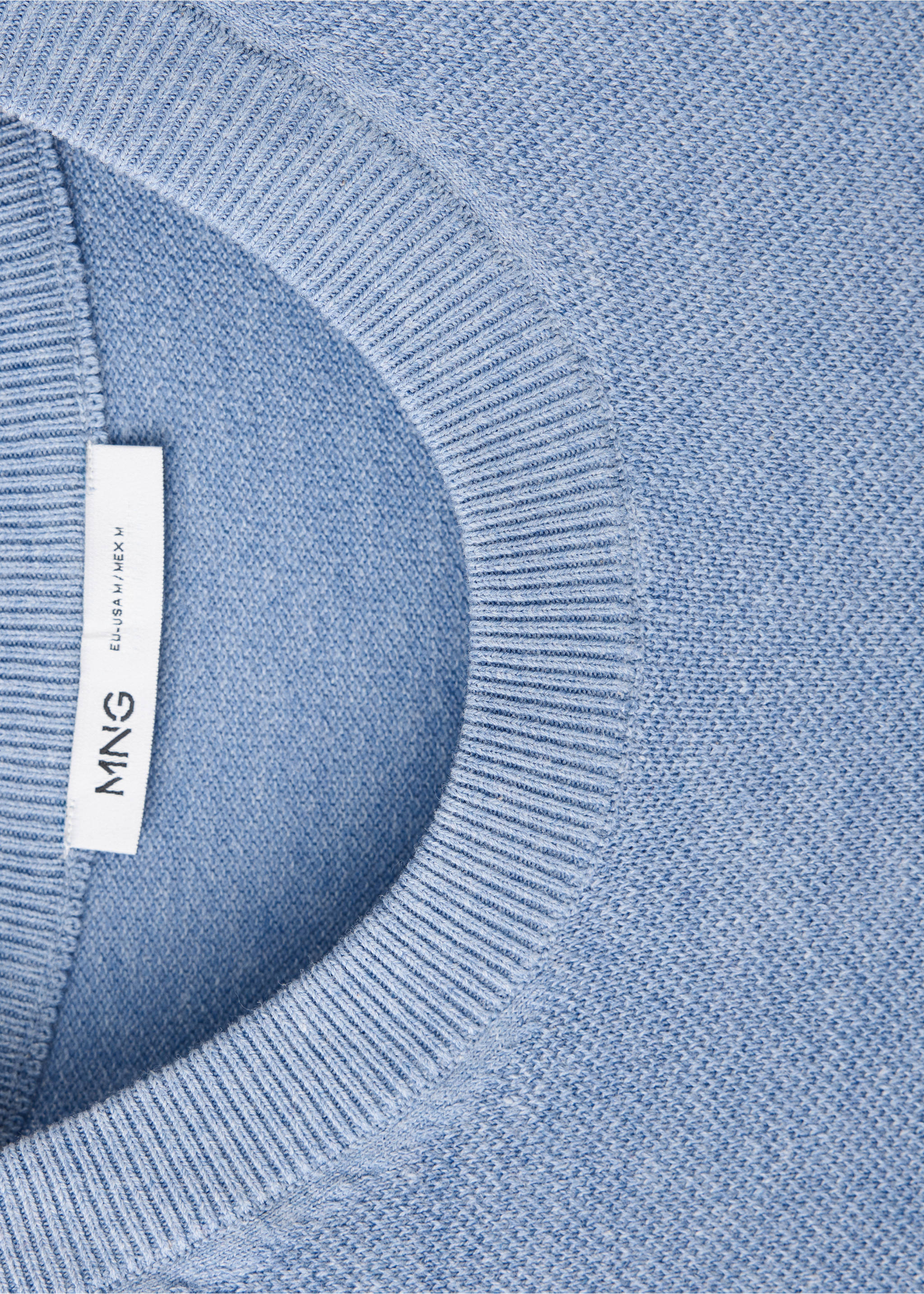 Fine-knit T-shirt in cotton blend - Details of the article 8, Blue. Ref: 37047772-00.