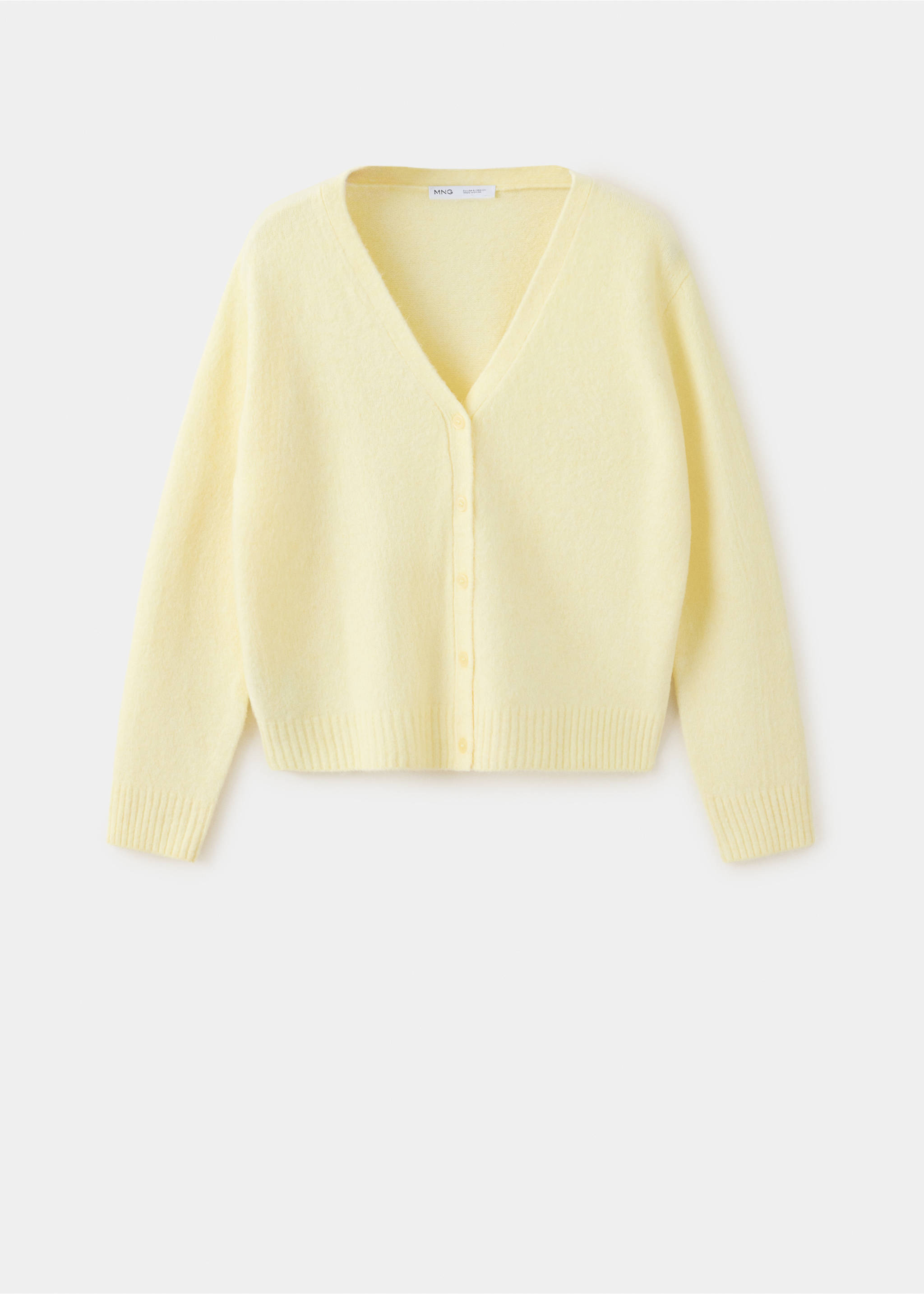 Light yellow V-neck cardigan with button fastening and ribbed trims., Pastel Yellow. Ref: 37047774-00.