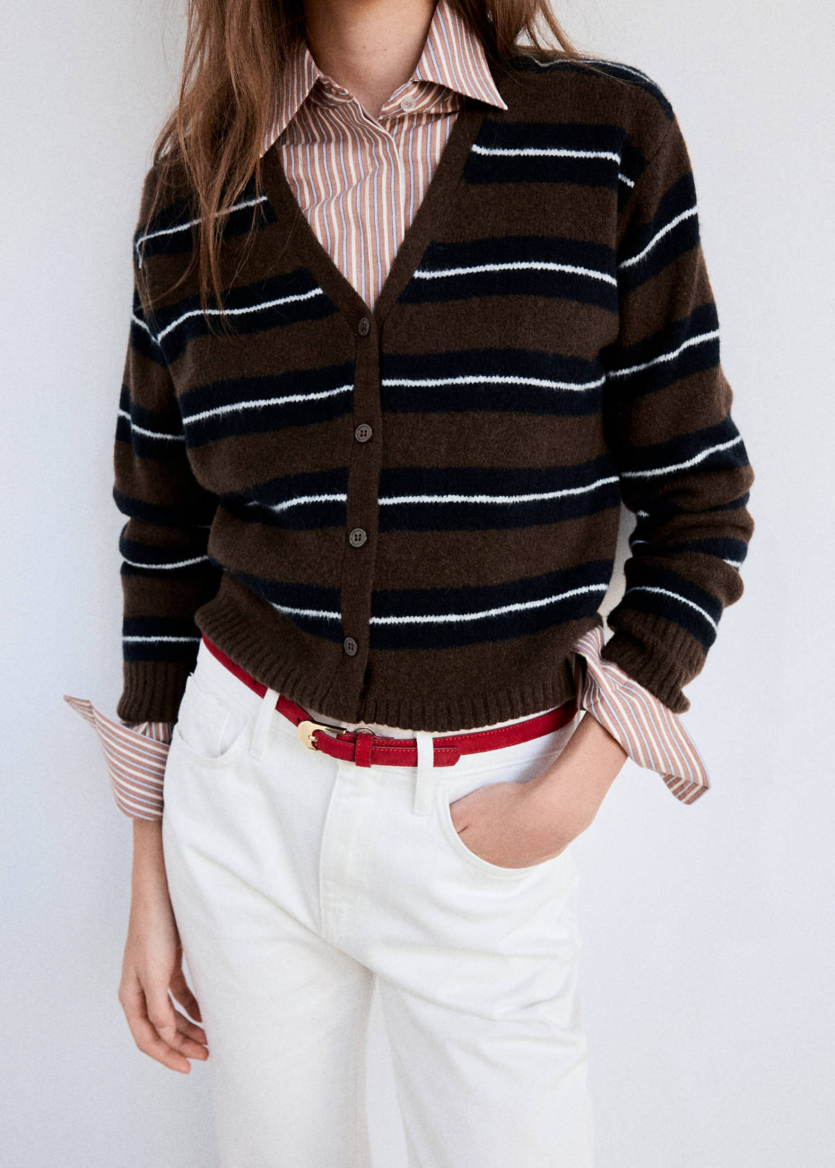 Fine-knit cardigan — Brown
