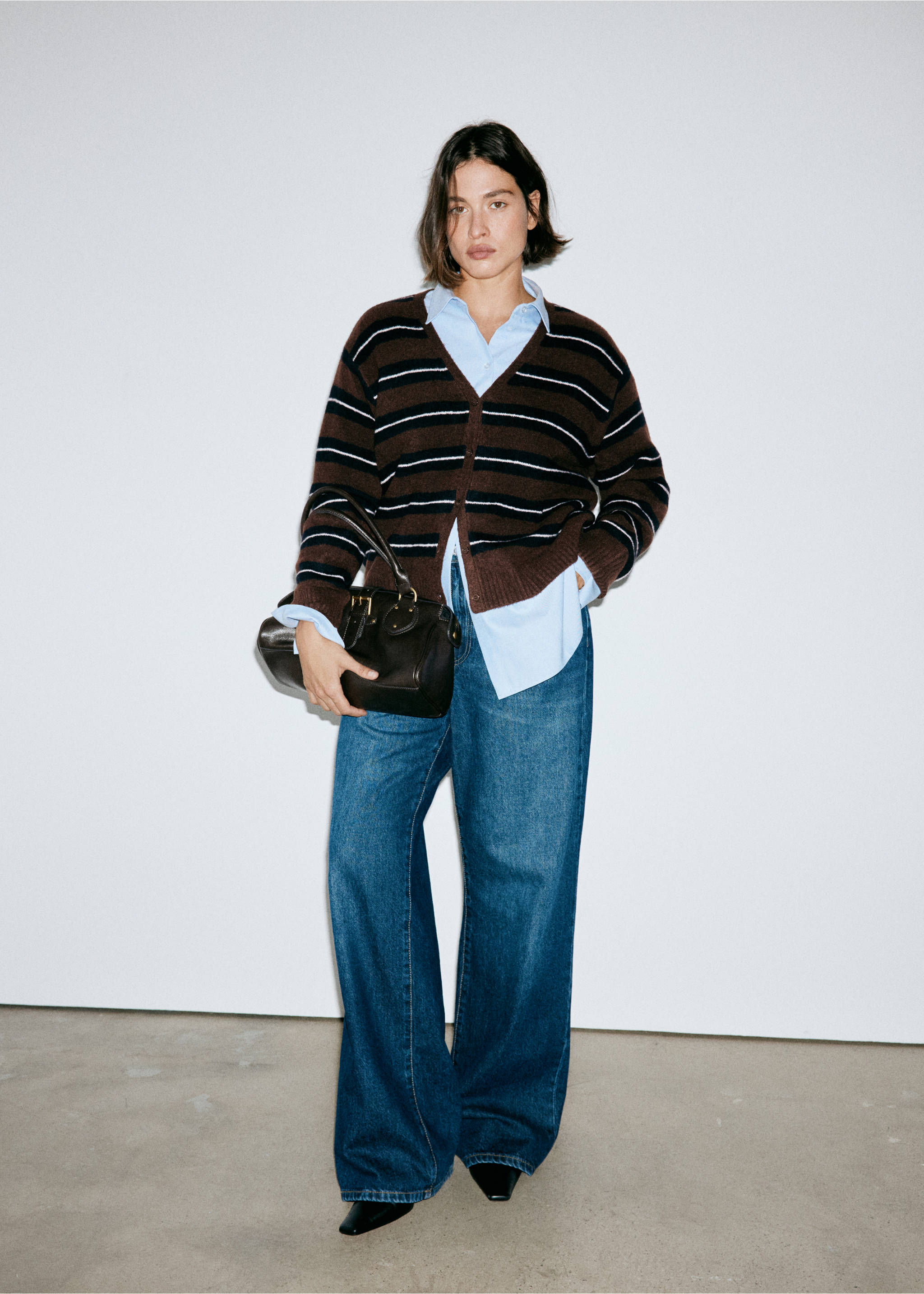 Stripped knit cardigan - Details of the article 5, Brown. Ref: 37047774-00.