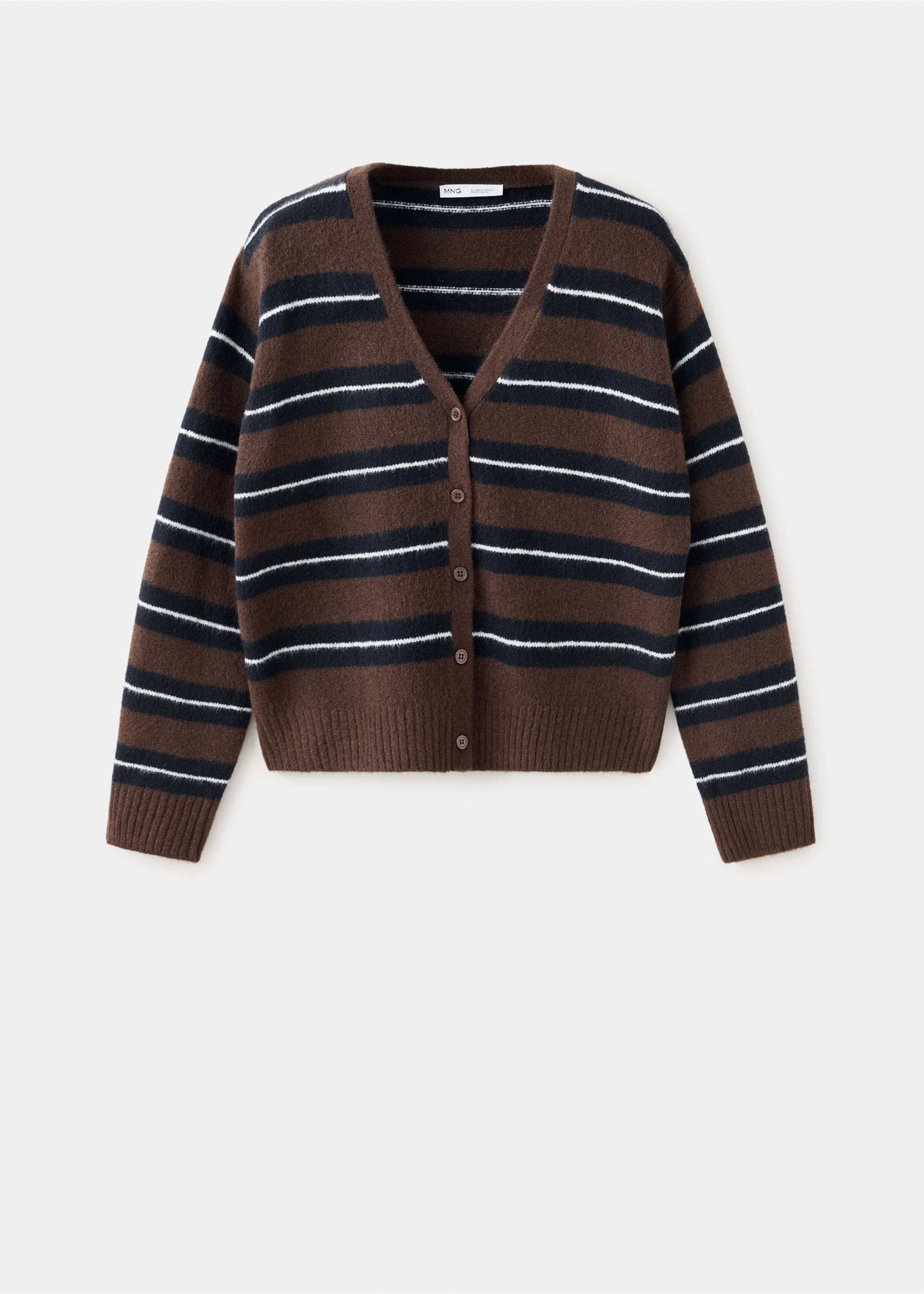 Brown striped V-neck cardigan with long sleeves and front button fastening., Brown. Ref: 37047774-00.