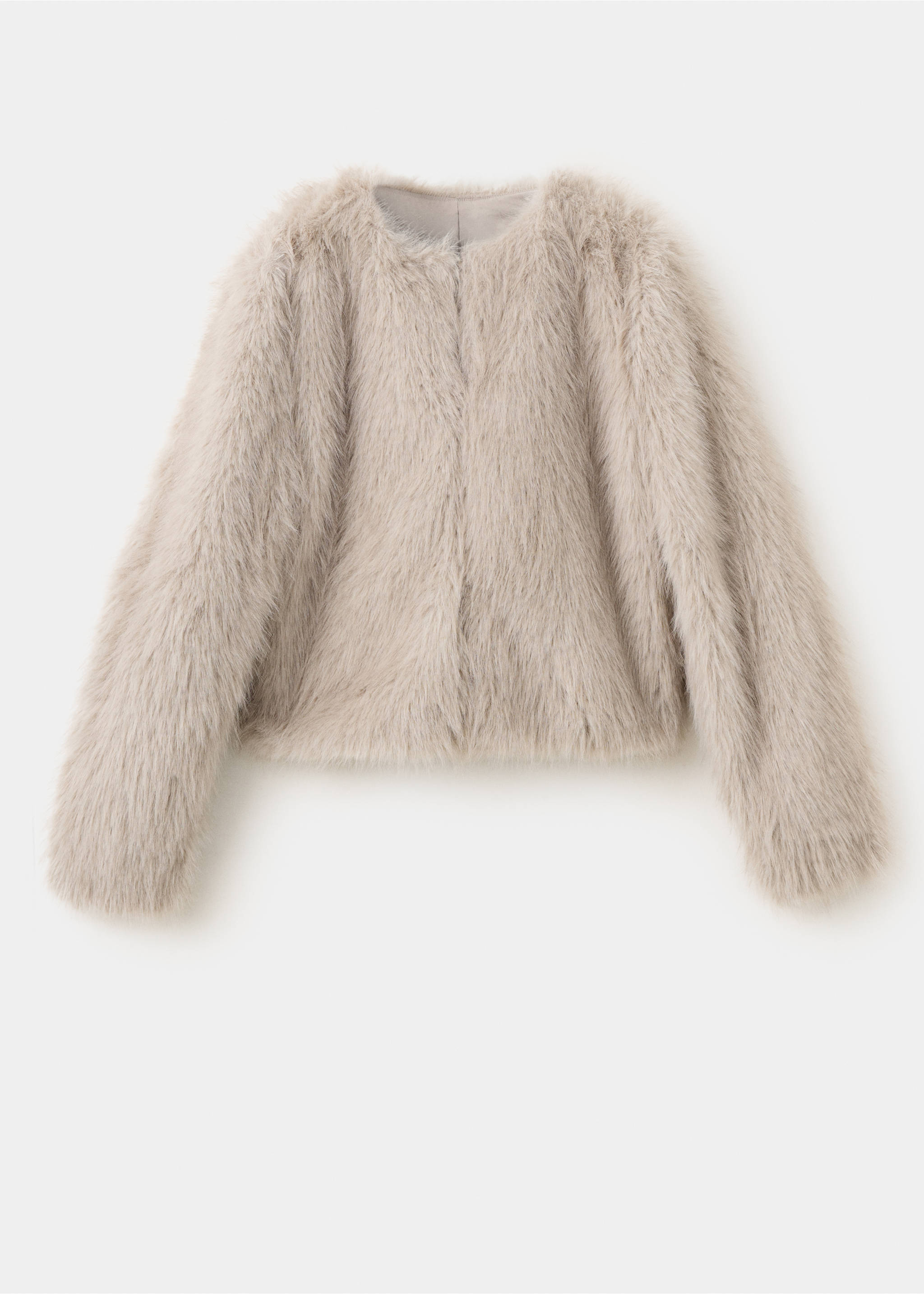 Veste fourrure col rond - Article sans modèle, Marron clair/pastel. Ref: 37047780-00.