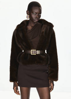 Jacket with faux fur collar and shirt-style collar — Brown 1