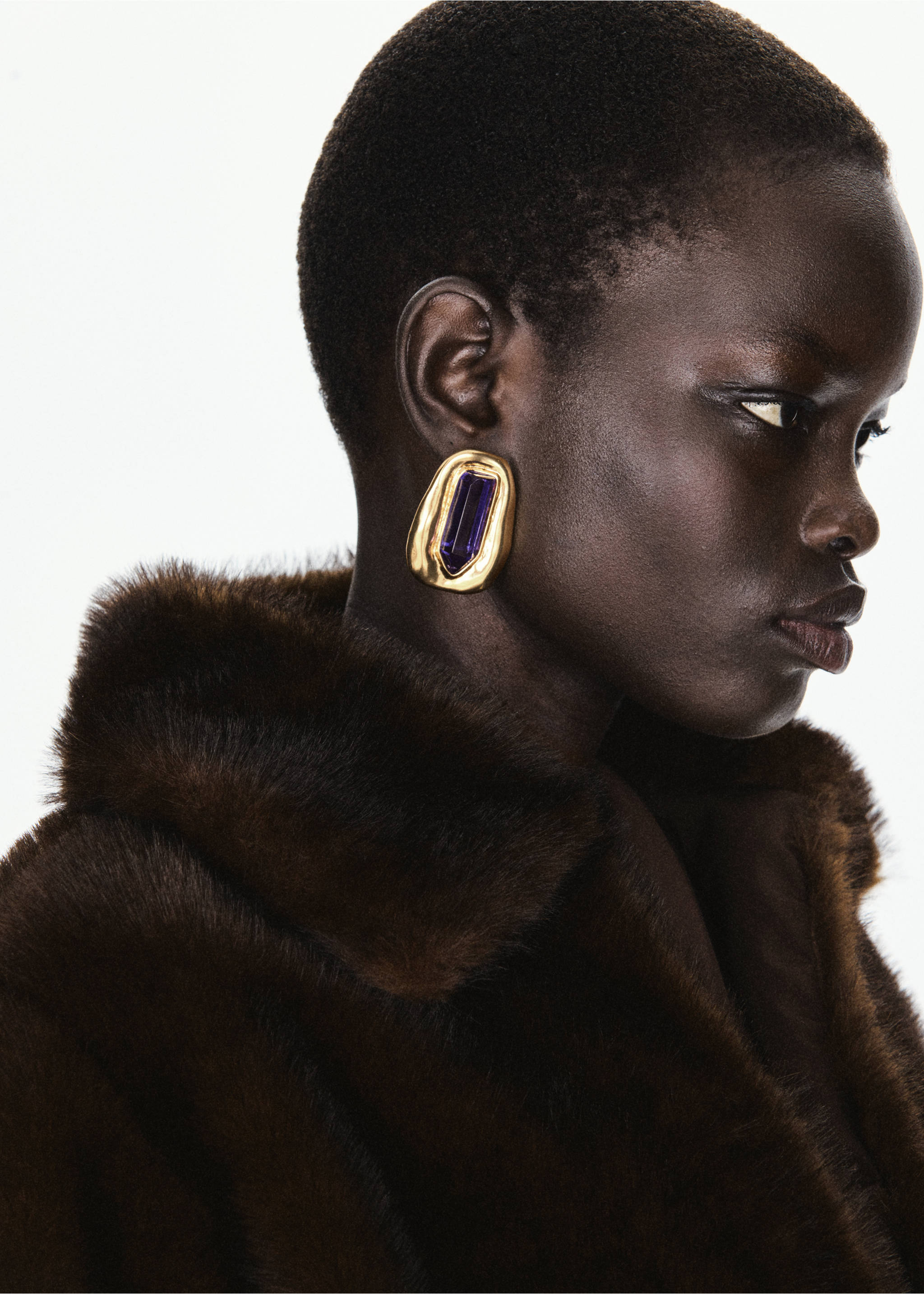 Veste fourrure col chemise - Verso de l’article, Marron. Ref: 37047781-00.