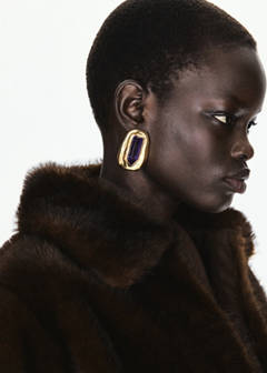 Jacket with faux fur collar and shirt-style collar — Brown 3