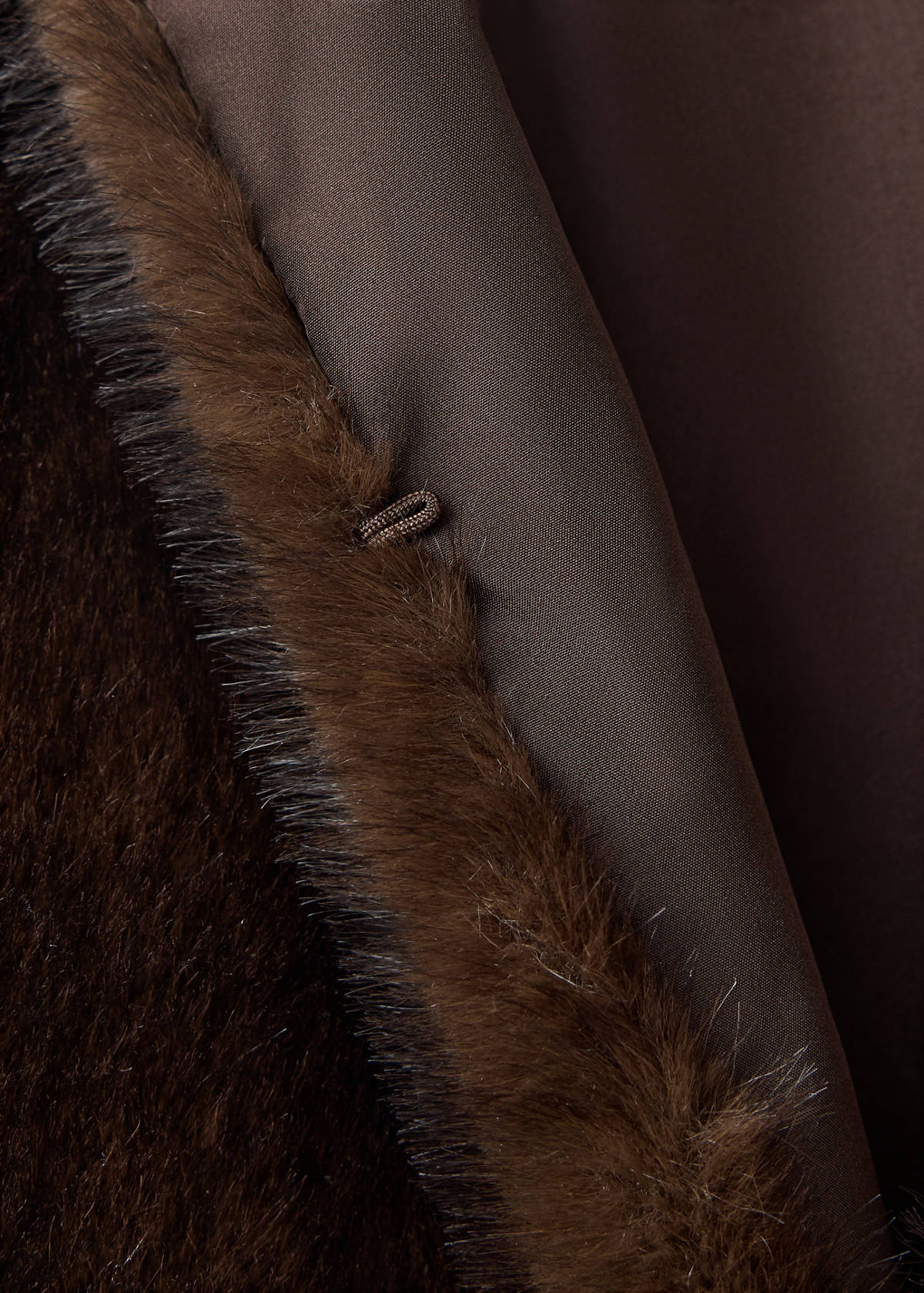Jacket with faux fur collar and shirt-style collar — Brown