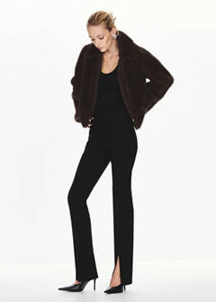 Jacket with faux fur collar and shirt-style collar — Brown 10
