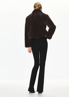 Jacket with faux fur collar and shirt-style collar — Brown 11