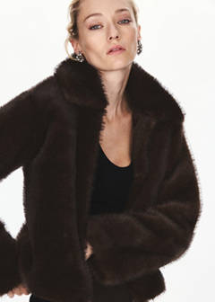 Jacket with faux fur collar and shirt-style collar — Brown 12