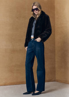 Jacket with faux fur collar and shirt-style collar — Brown 15