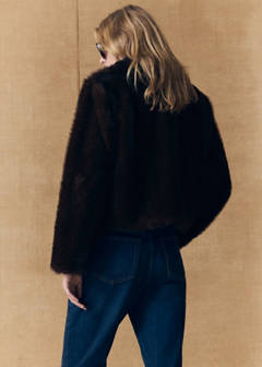 Jacket with faux fur collar and shirt-style collar — Brown 16
