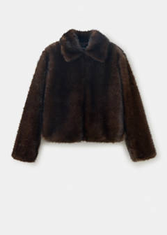 Jacket with faux fur collar and shirt-style collar — Brown 6