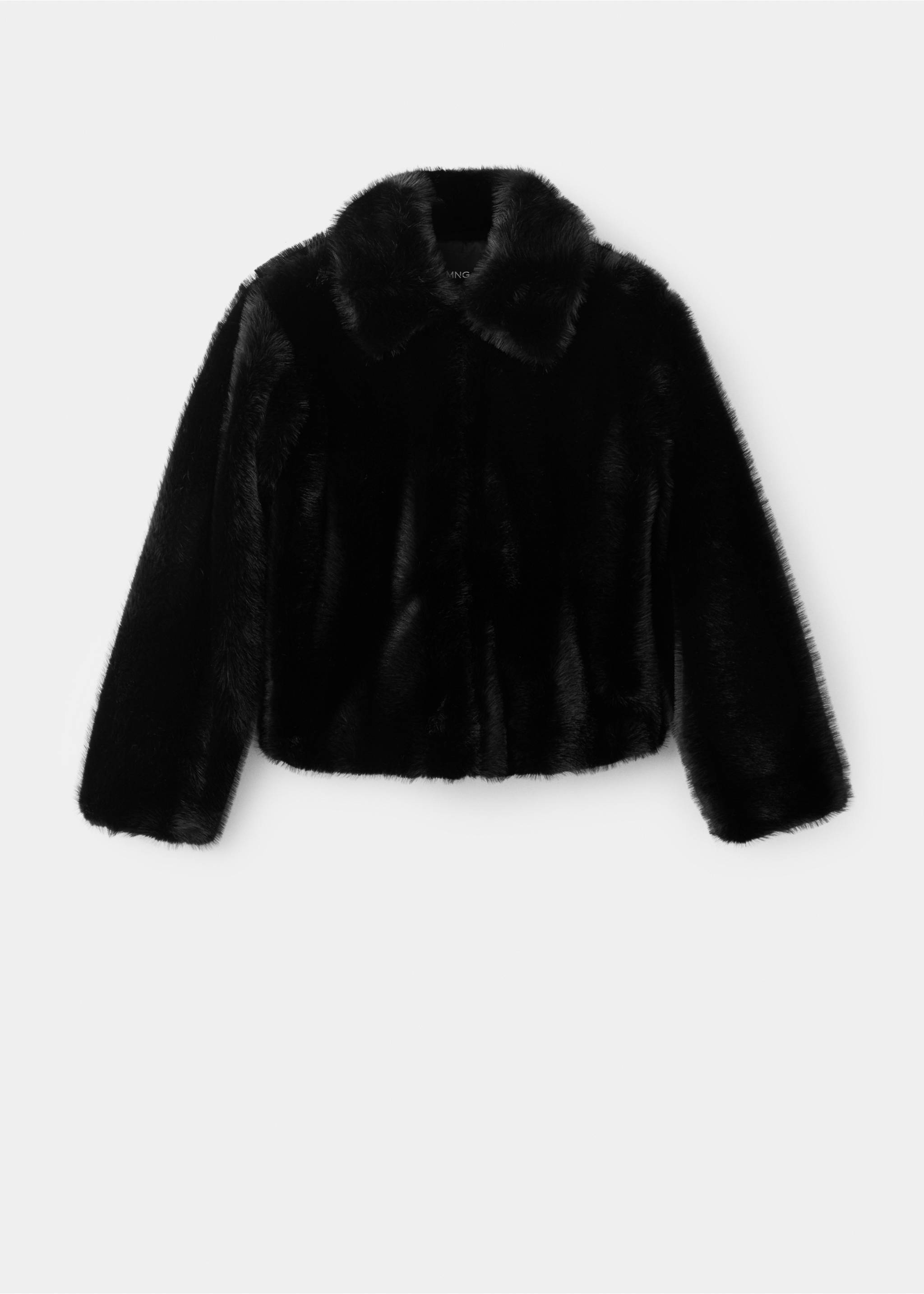 Veste fourrure col chemise - Article sans modèle, Noir. Ref: 37047781-00.