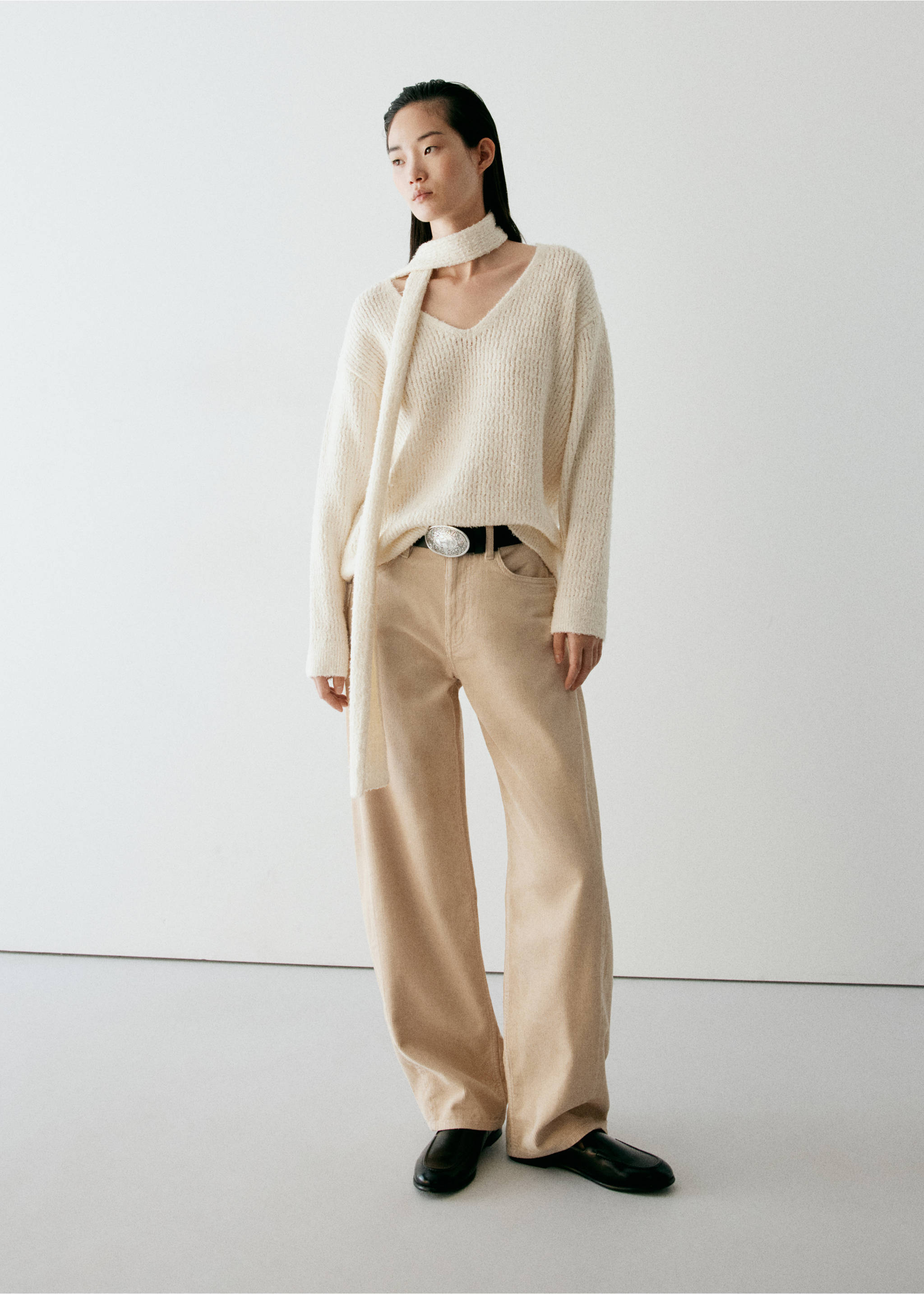 Balloon-fit corduroy pants - General plane, Ecru. Ref: 37047786-00.