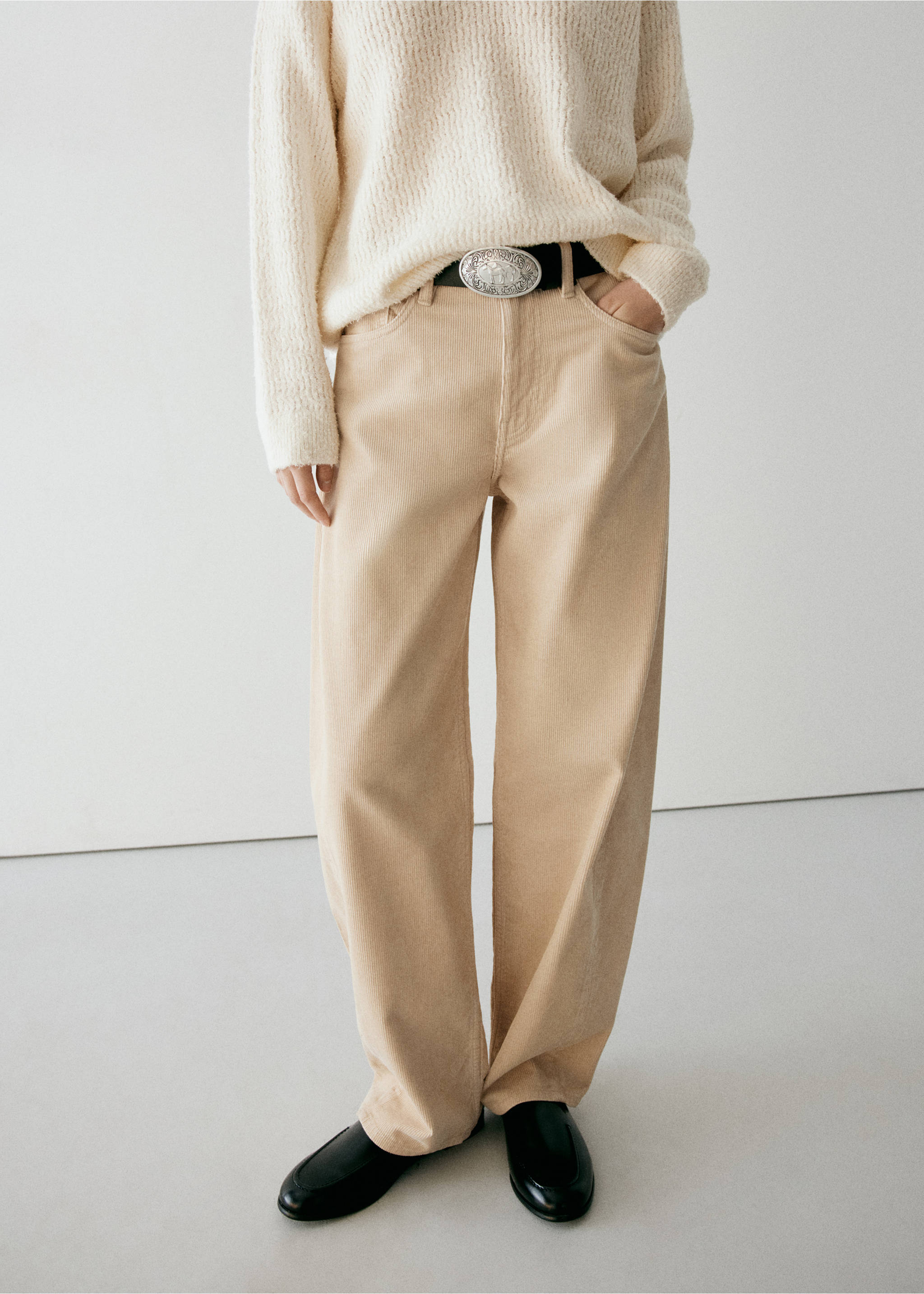 Balloon-fit corduroy pants - Medium plane, Ecru. Ref: 37047786-00.