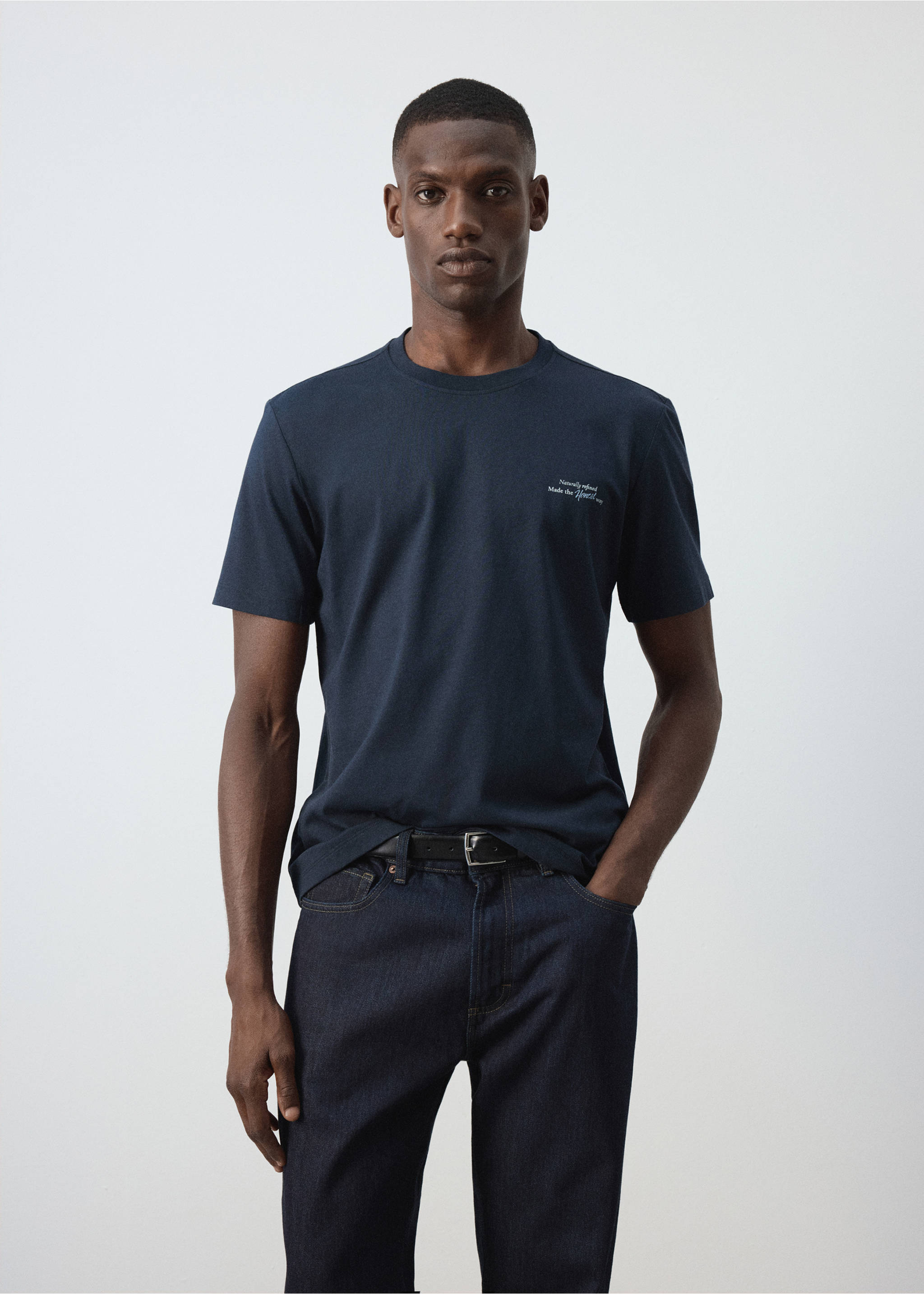 T-shirt 100 % coton texte - Plan moyen, Bleu marine foncé. Ref: 37047790-00.