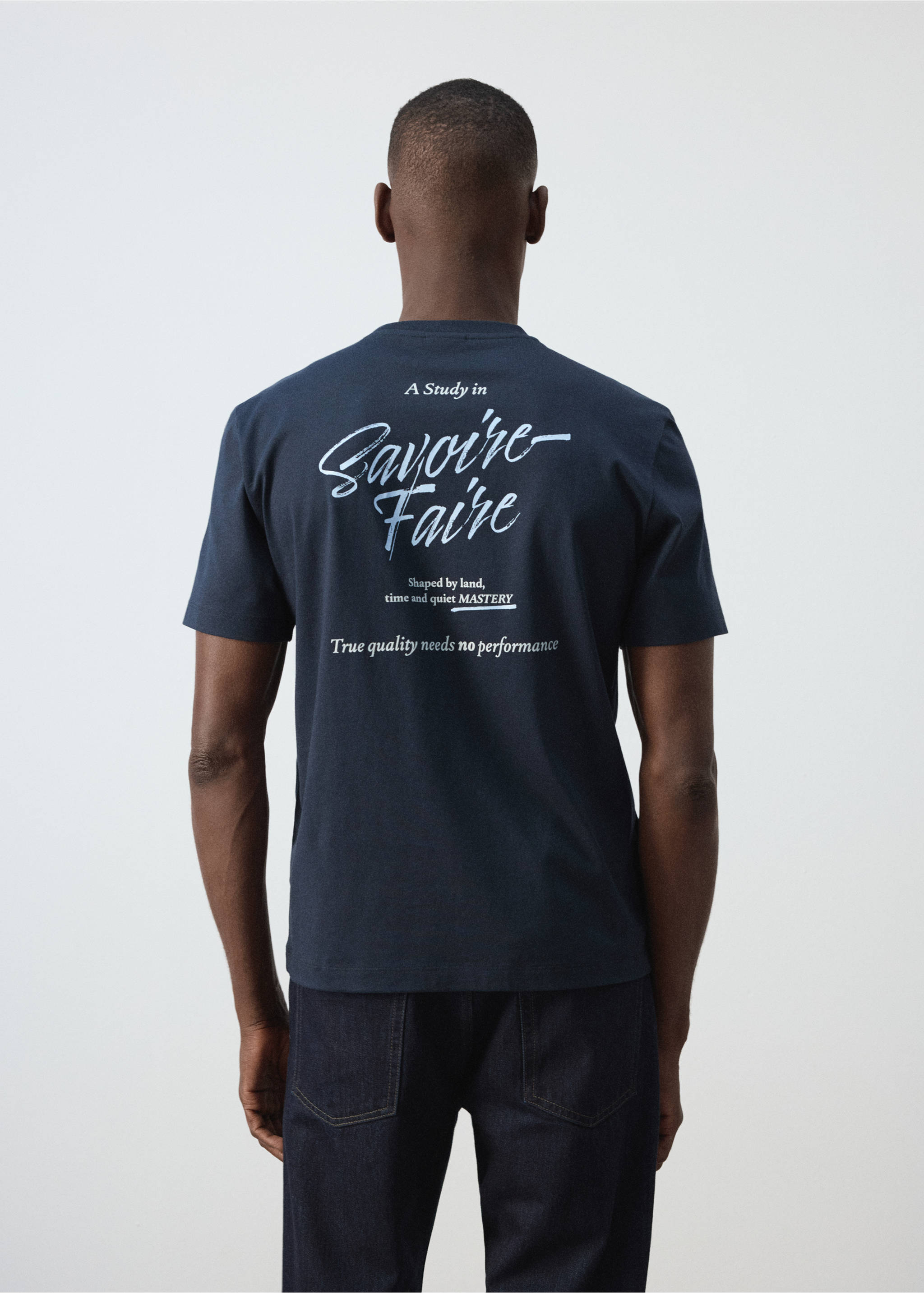 T-shirt 100 % coton texte - Verso de l’article, Bleu marine foncé. Ref: 37047790-00.