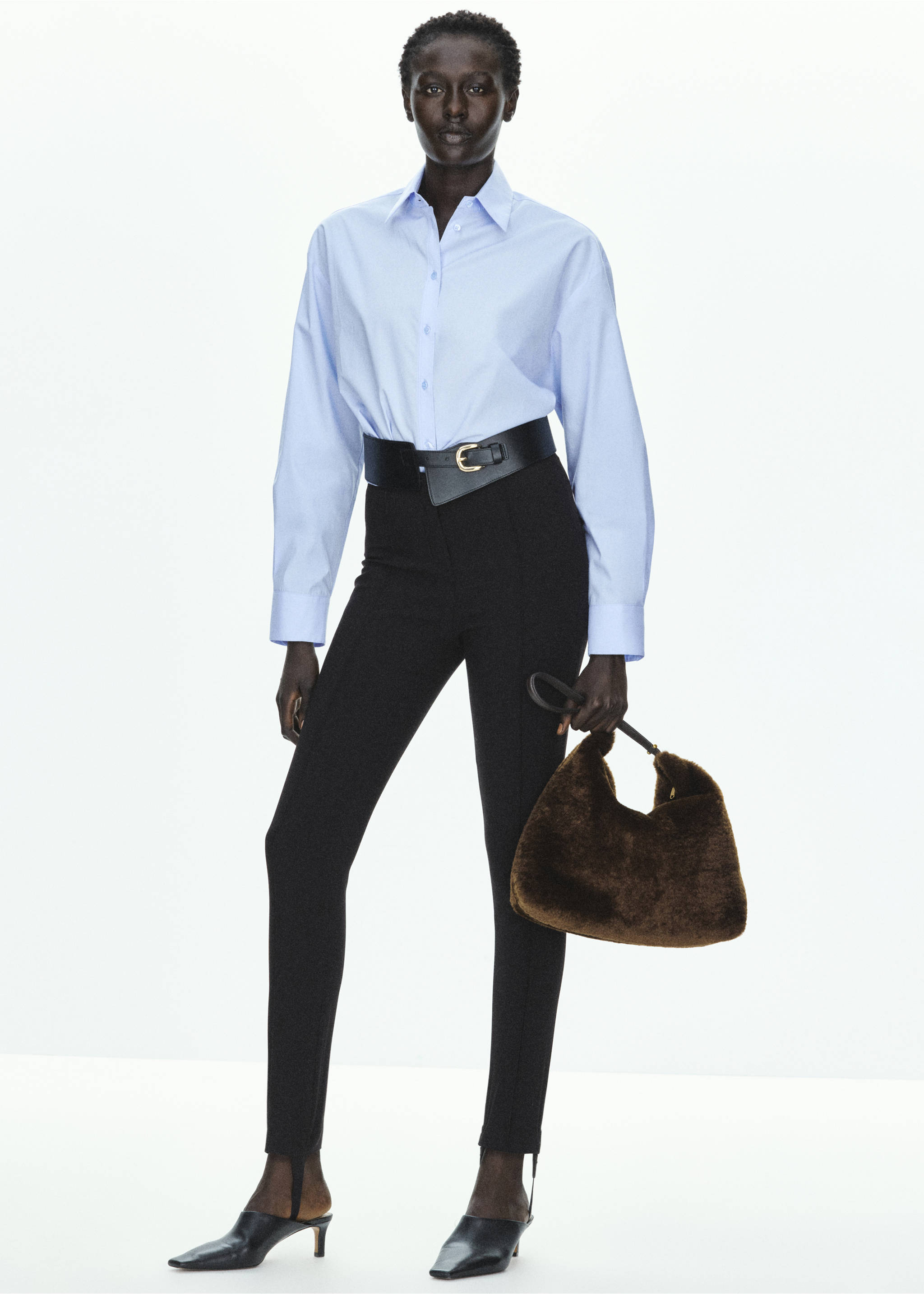 Cotton and lyocell blend straight shirt - General plane, Sky Blue. Ref: 37047793-00.