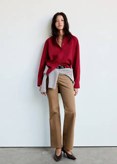 Cotton lyocell blend straight shirt — Red 2