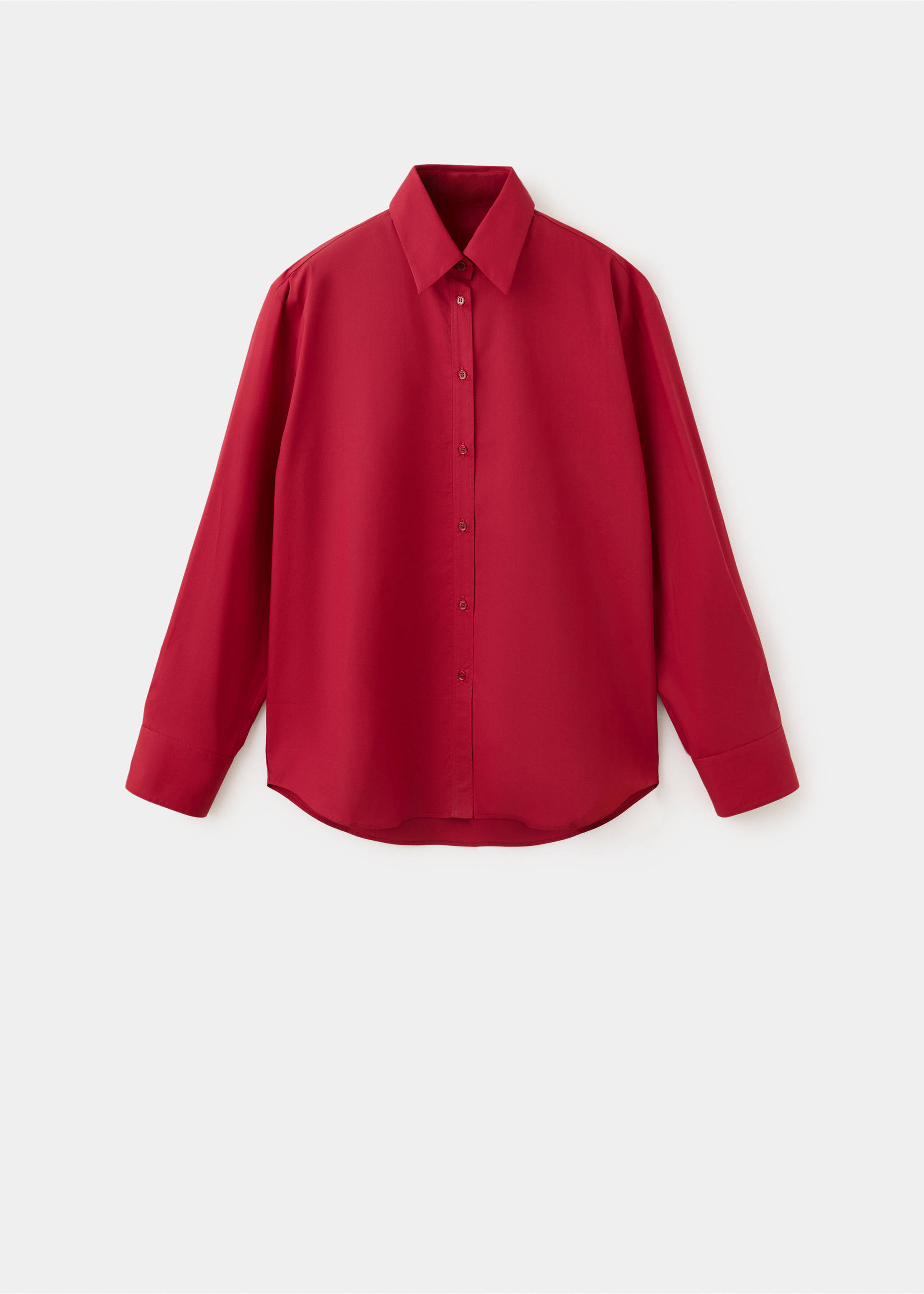 Red long-sleeved shirt with a classic collar and front button placket., Red. Ref: 37047793-00.