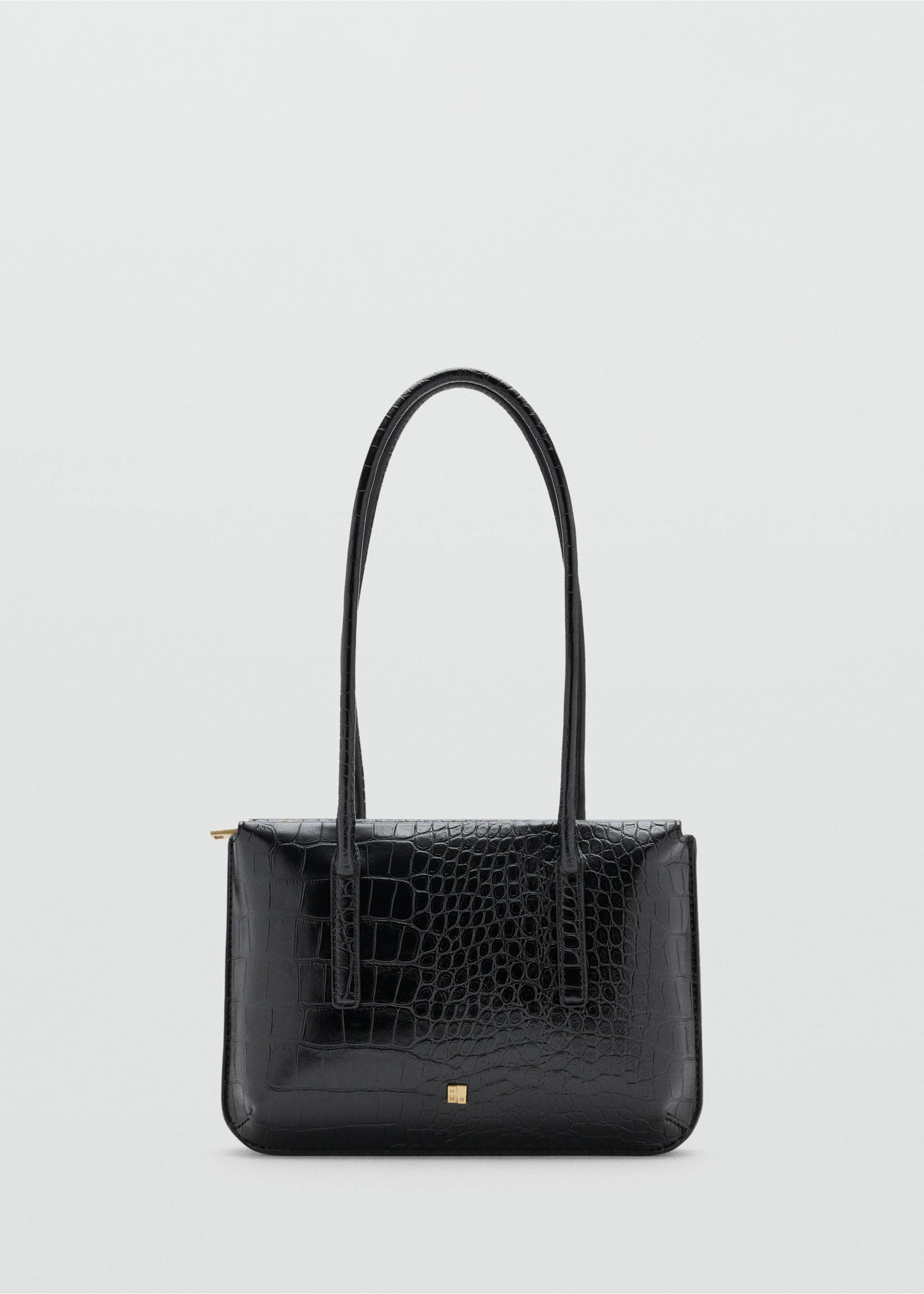 Black faux-crocodile shoulder bag with thin straps and gold hardware., Black. Ref: 37047795-00.